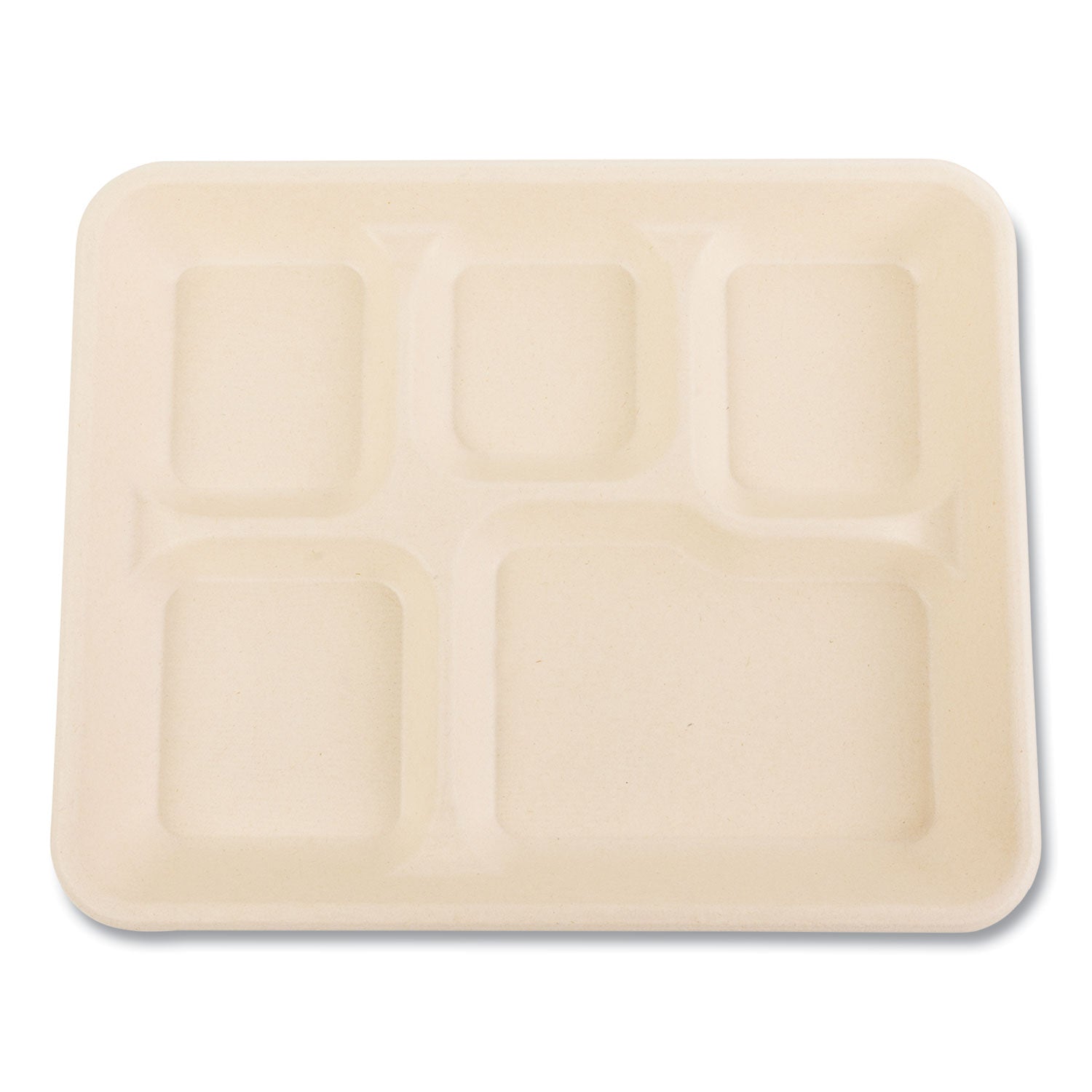 Bagasse PFAS-Free Food Tray, 5-Compartment, 8.26 x 0.98 x 10.9, Tan, Bamboo/Sugarcane, 500/Carton