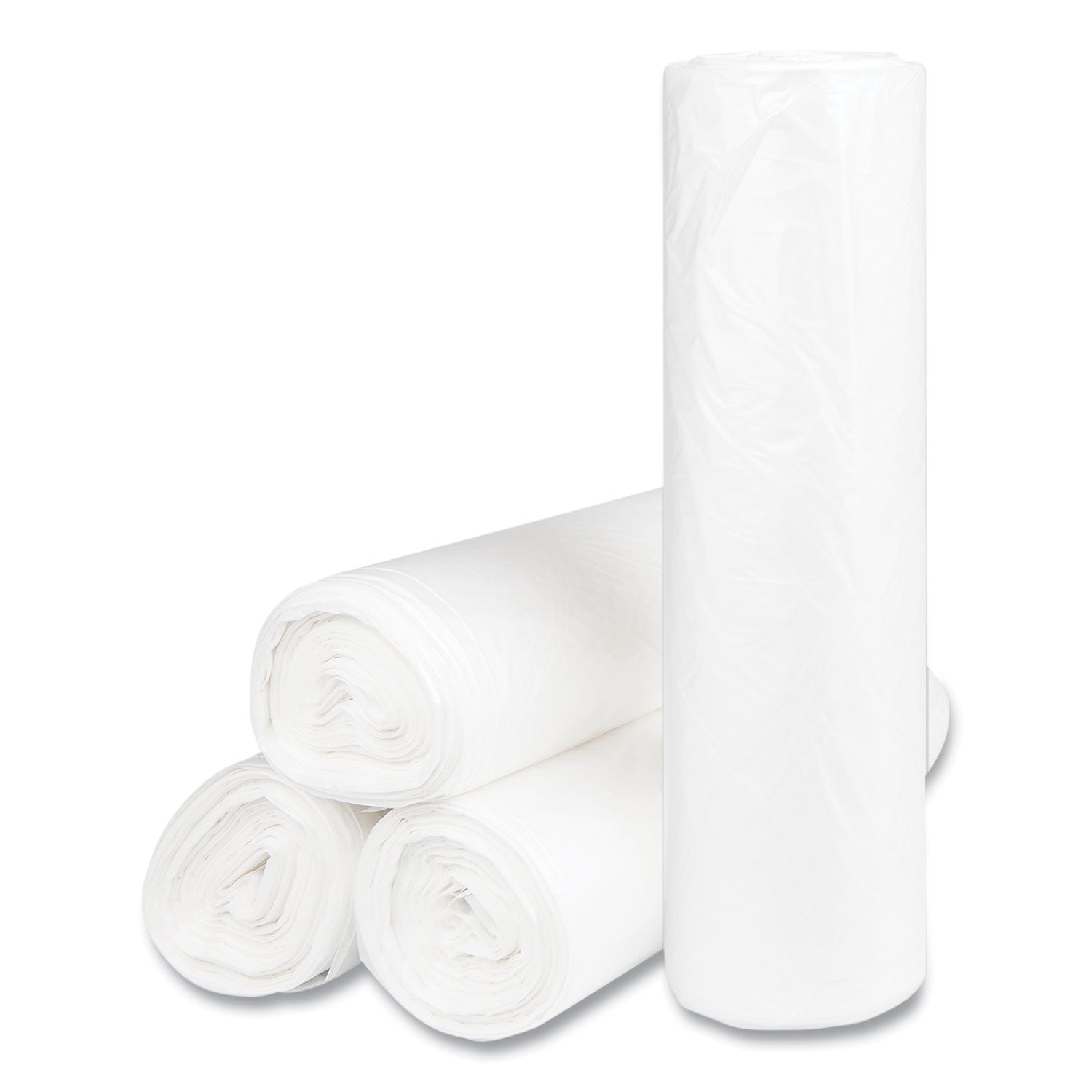 High-Density Commercial Can Liners, 60 gal, 14 mic, 43" x 48", Natural, Interleaved Roll, 25 Bags/Roll, 8 Rolls/Carton