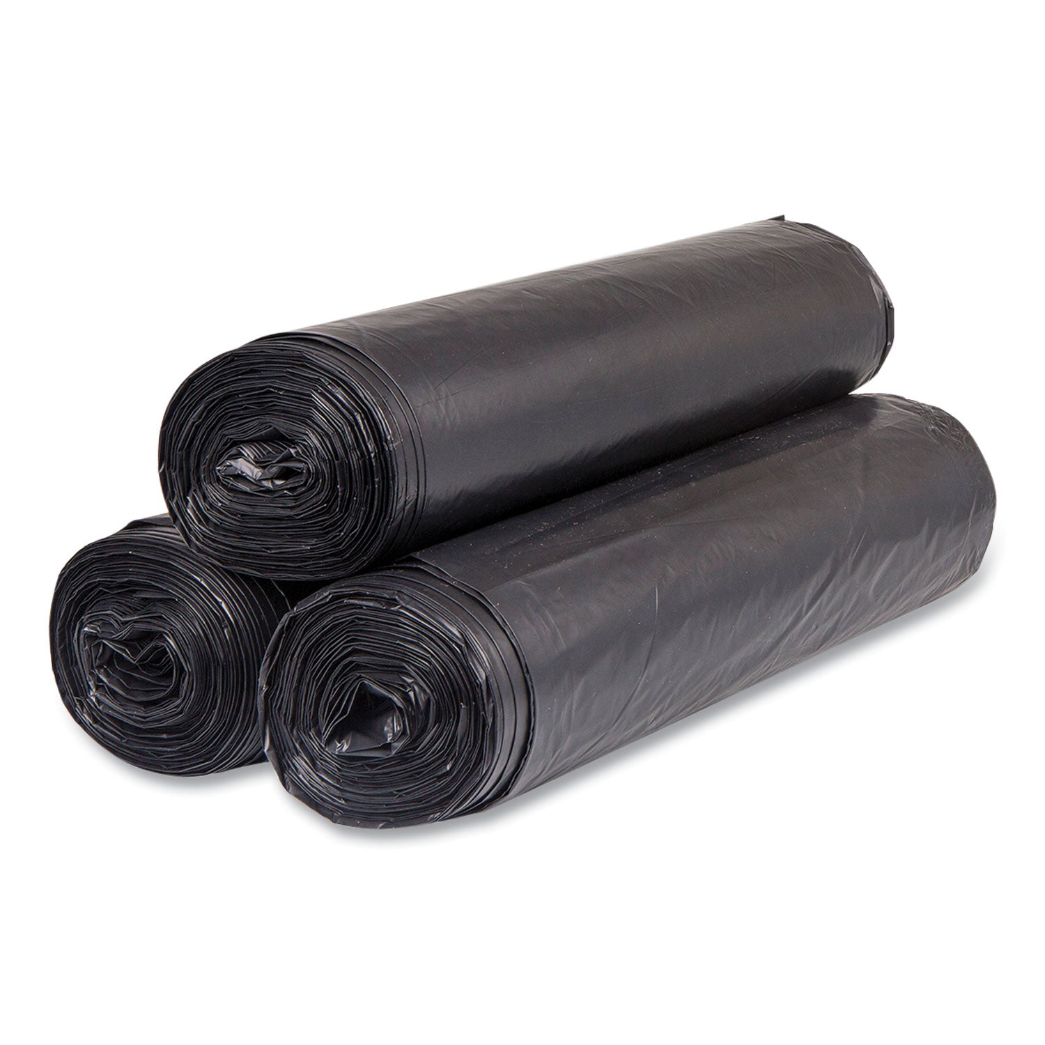 Inteplast Group High-Density Commercial Can Liners, 60 gal, 22 mic, 43" x 48", Black, Interleaved Roll, 25 Bags/Roll, 6 Rolls/Carton