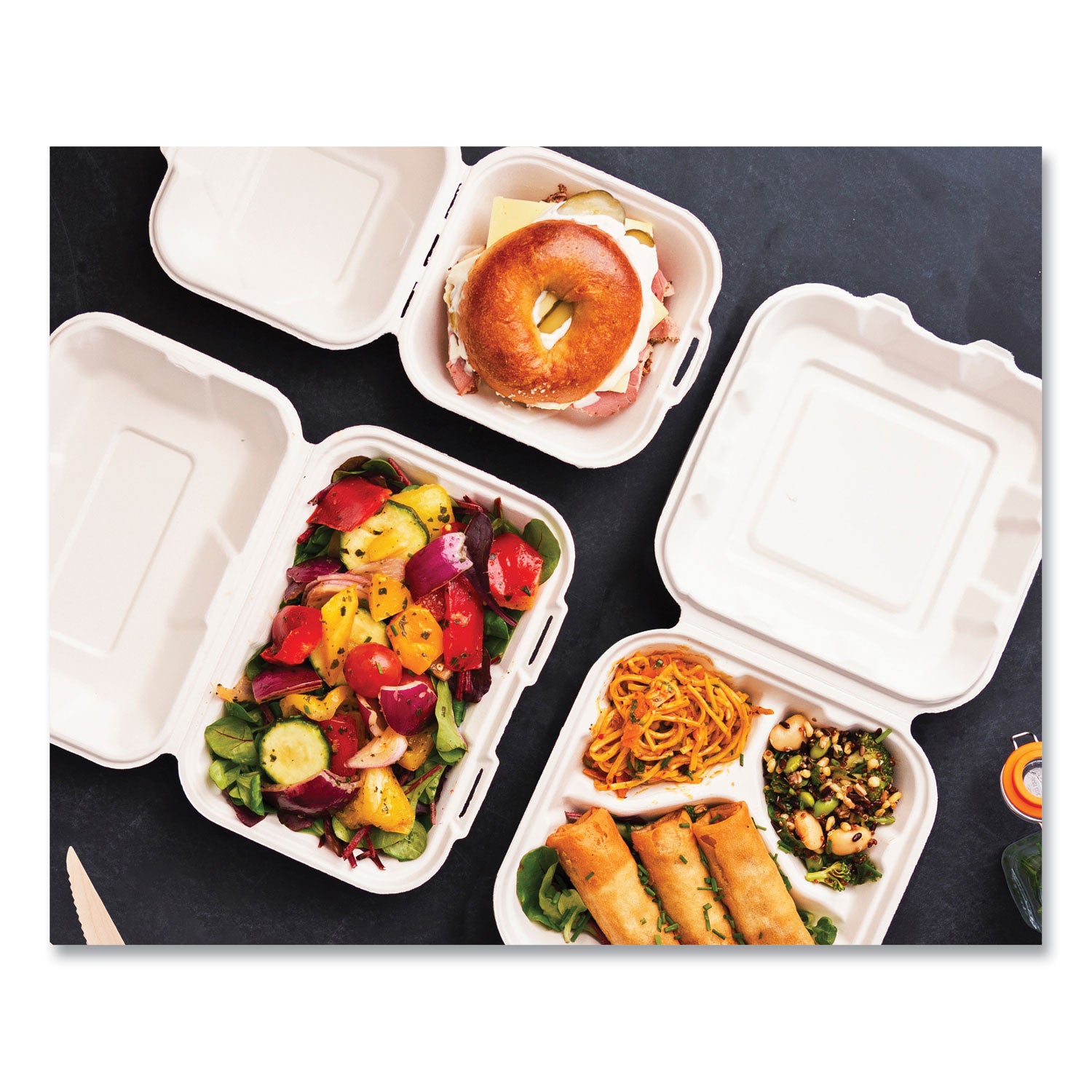 White Molded Fiber Clamshell Containers, Compostable, 5.9 x 5.9 x 2.9, White, Sugarcane, 400/Carton Vegware™ Flipcost