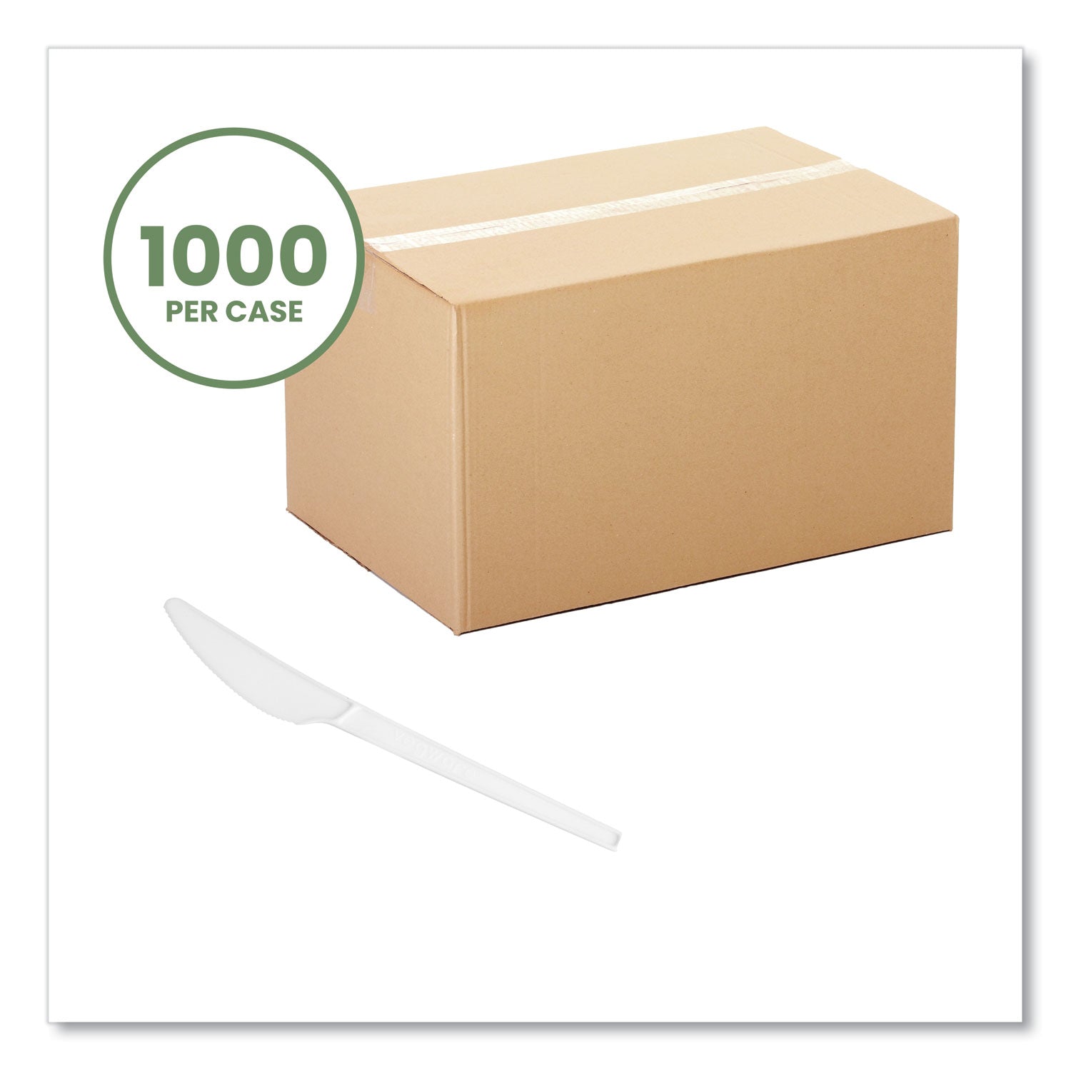 Vegware™ White CPLA Cutlery, Compostable, Knife, 1,000/Carton