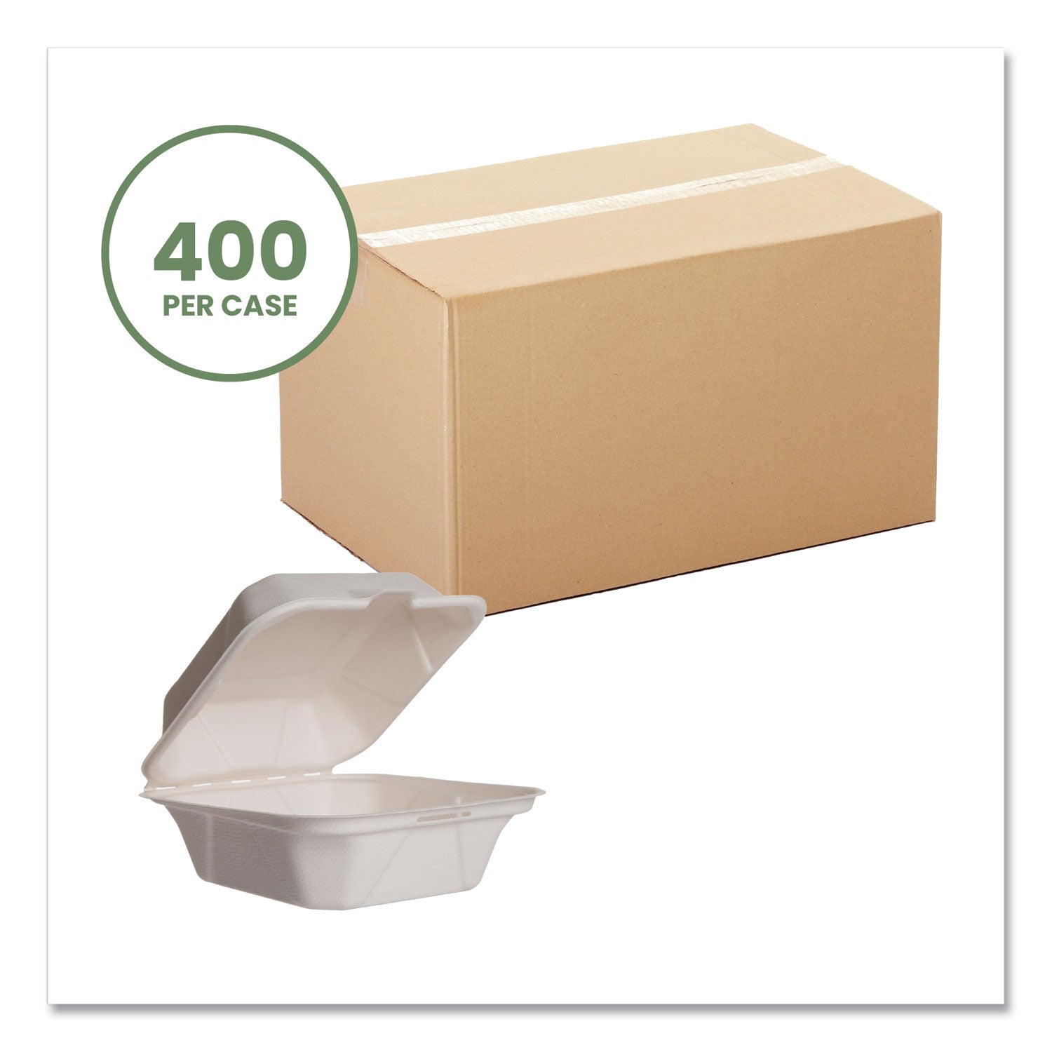 White Molded Fiber Clamshell Containers, Compostable, 5.9 x 5.9 x 2.9, White, Sugarcane, 400/Carton Vegware™ Flipcost