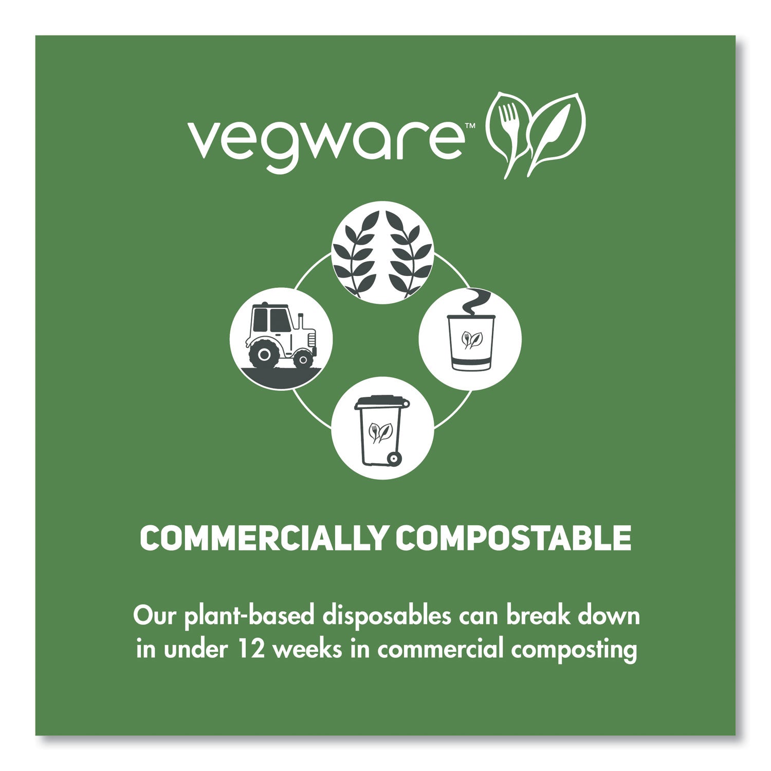 Vegware™ 96-Series Cold Cup, Compostable, 12 oz, Clear/Green, 1,000/Carton