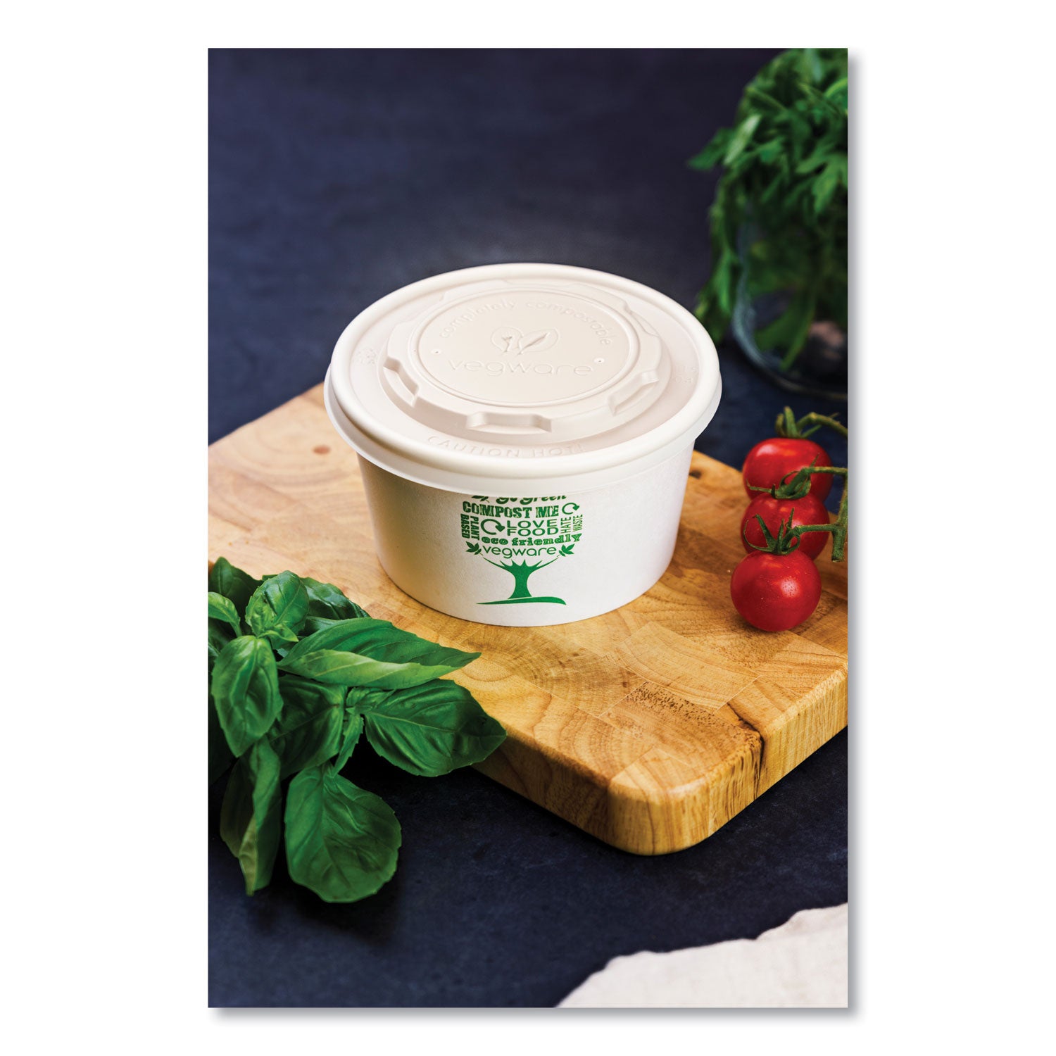 Vegware™ 115-Series Flat Hot Lids, Compostable, For Use With 115-Series Soup Containers, White, Plastic, 500/Carton