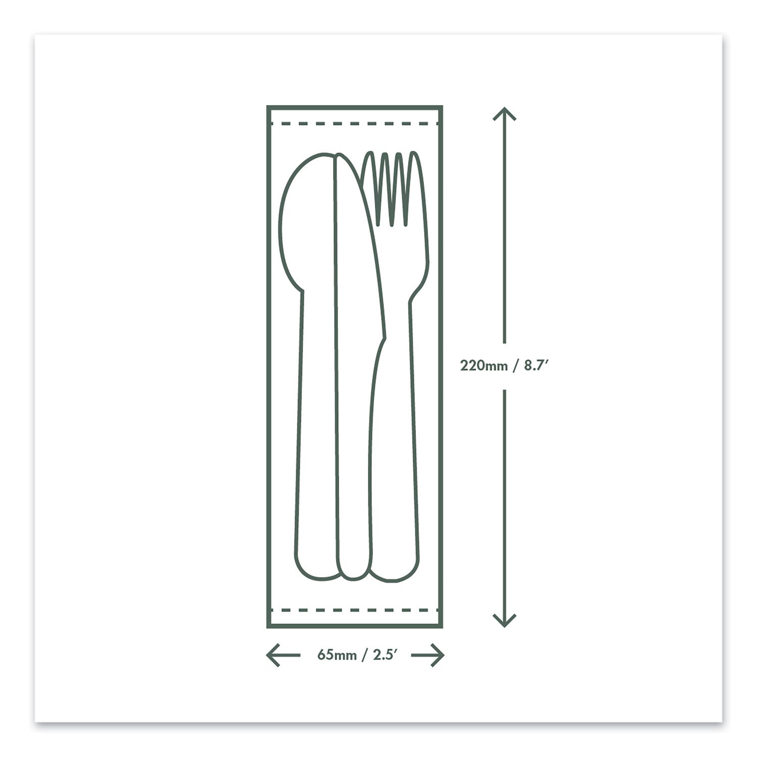 Vegware™ Cutlery Kits, Compostable, Fork/Knife/Spoon/Napkin, White, 250/Carton