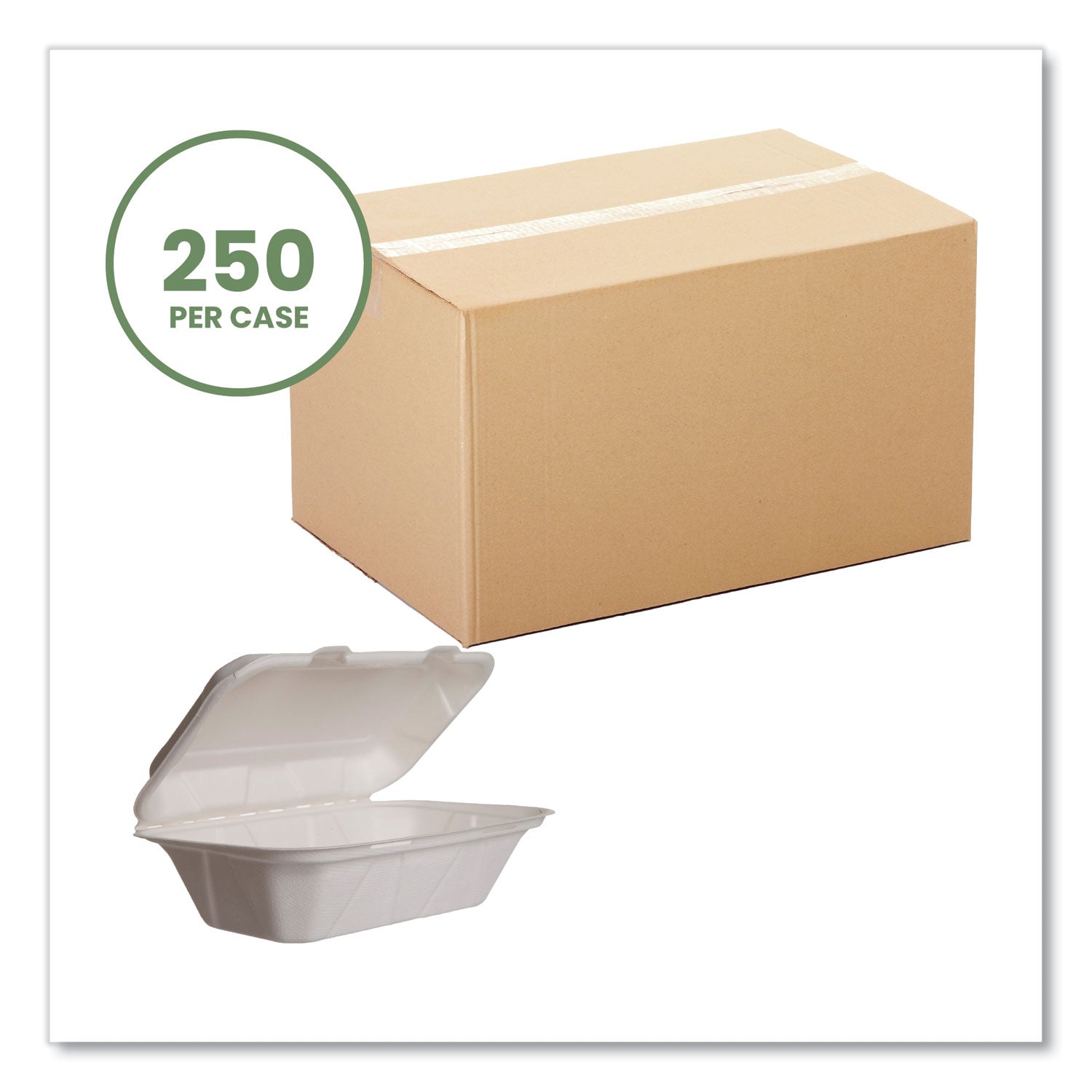 White Molded Fiber Clamshell Containers, Compostable, 9 x 11 x 2, White, Sugarcane, 250/Carton Vegware™ Flipcost