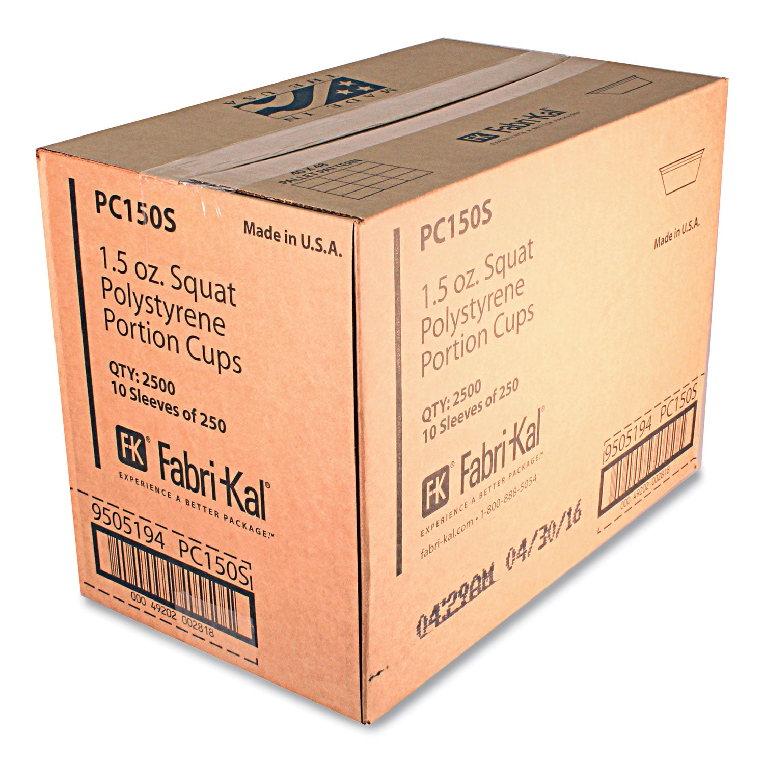 Fabri-Kal® Portion Cups, Squat, 1.5 oz, Translucent, 125/Sleeve, 20 Sleeve/Carton