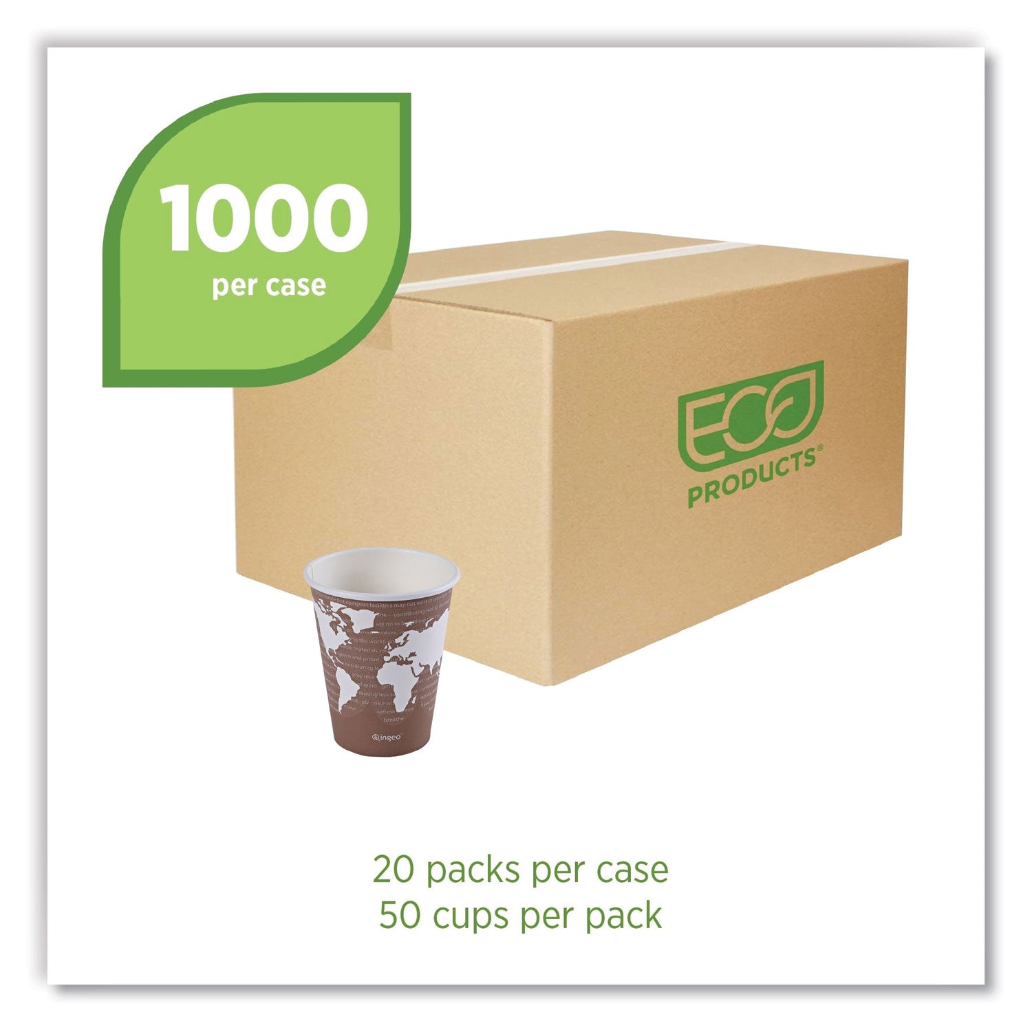 Eco-Products® World Art Renewable and Compostable Hot Cups, 8 oz, 50/Pack, 20 Packs/Carton