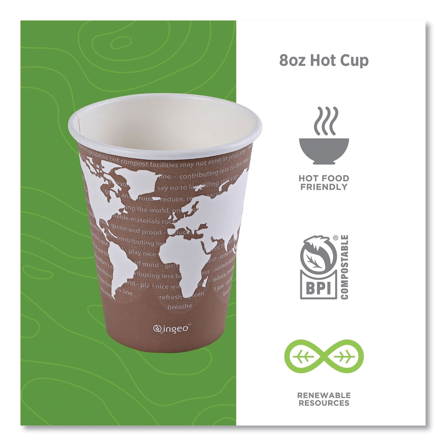 Eco-Products® World Art Renewable and Compostable Hot Cups, 8 oz, 50/Pack, 20 Packs/Carton