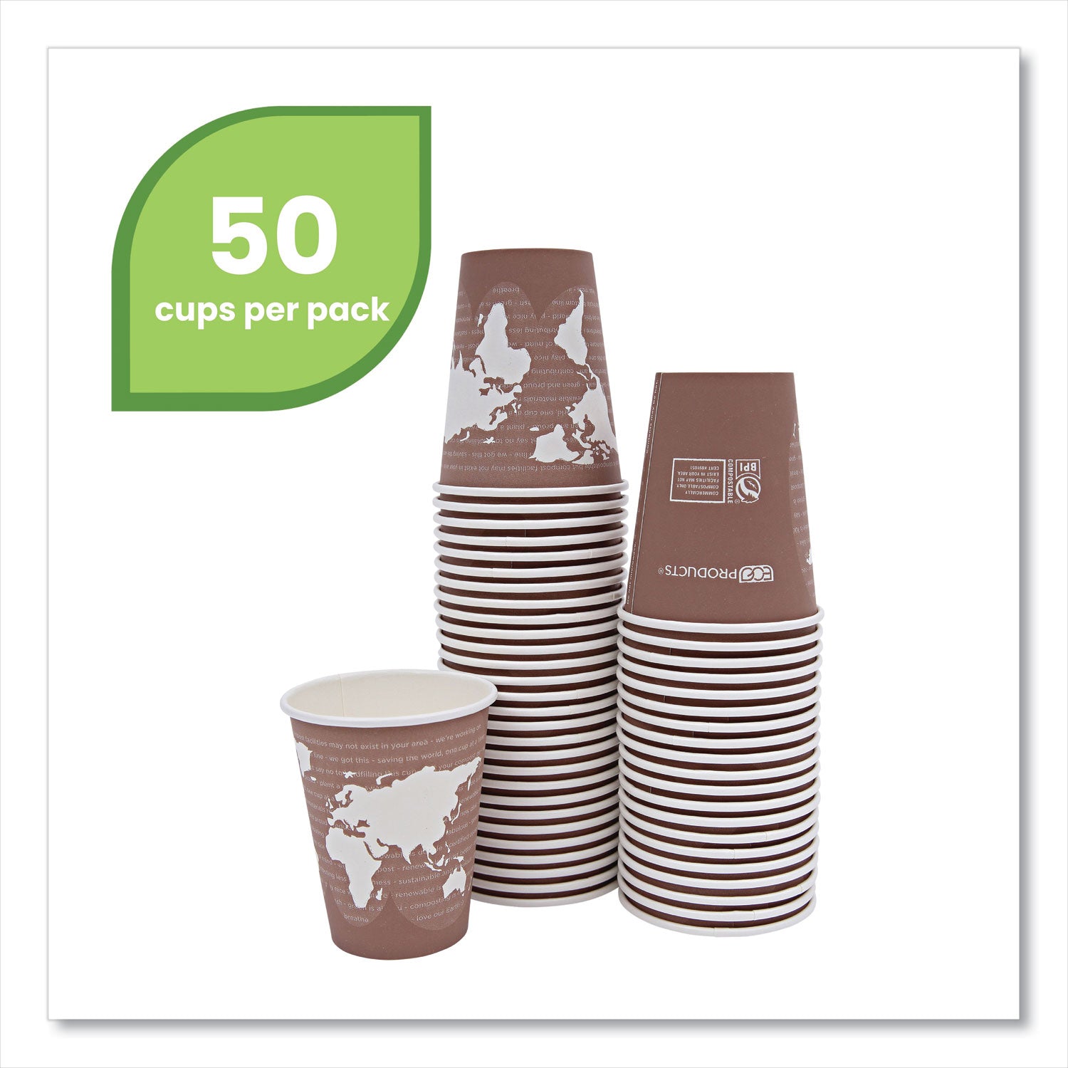 Eco-Products® World Art Renewable and Compostable Hot Cups, 8 oz, Plum, 50/Pack