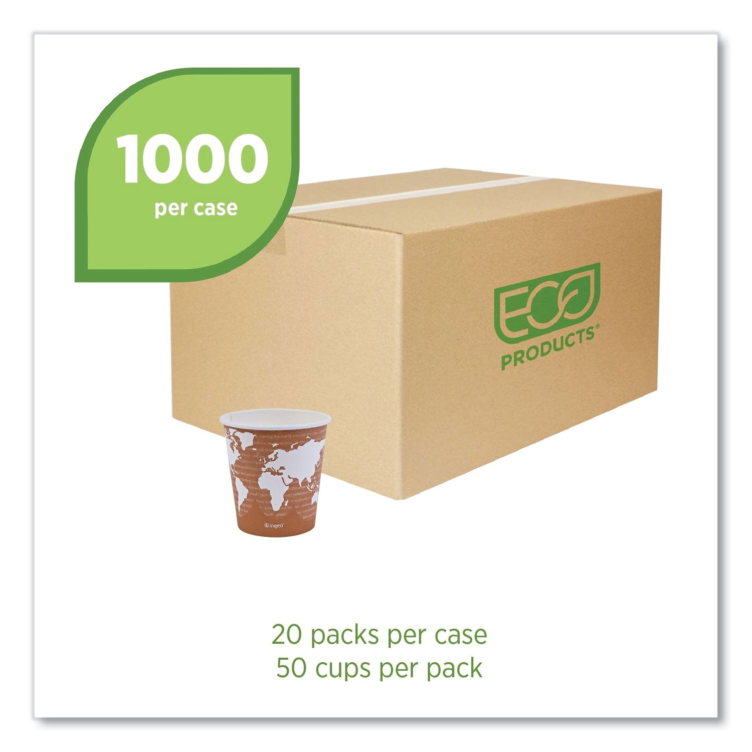 Eco-Products® World Art Renewable and Compostable Hot Cups, 10 oz, 50/Pack, 20 Packs/Carton