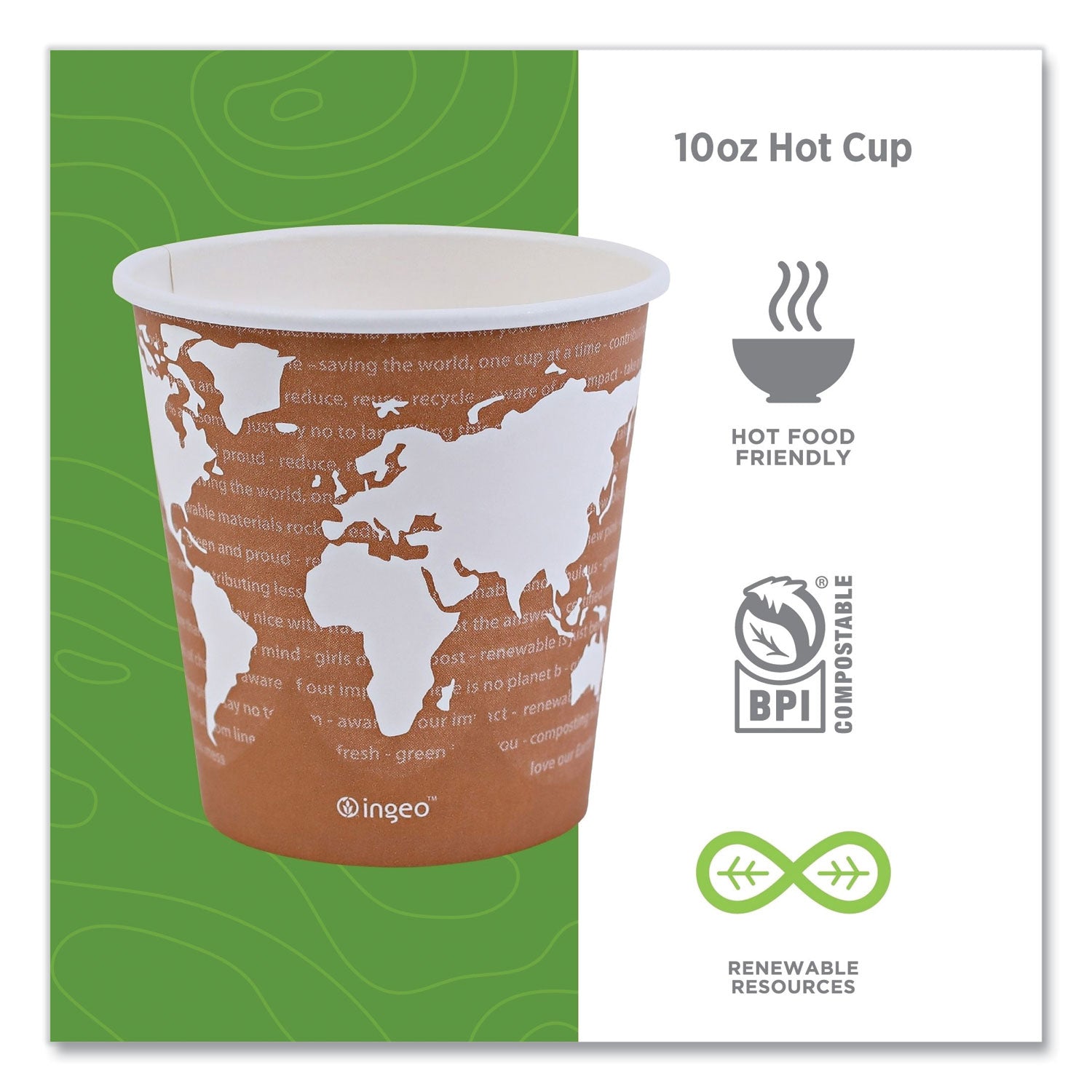 Eco-Products® World Art Renewable and Compostable Hot Cups, 10 oz, 50/Pack, 20 Packs/Carton