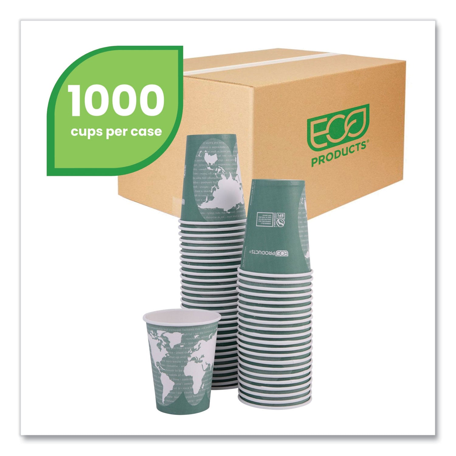 Eco-Products® World Art Renewable and Compostable Hot Cups, 12 oz, 50/Pack, 20 Packs/Carton