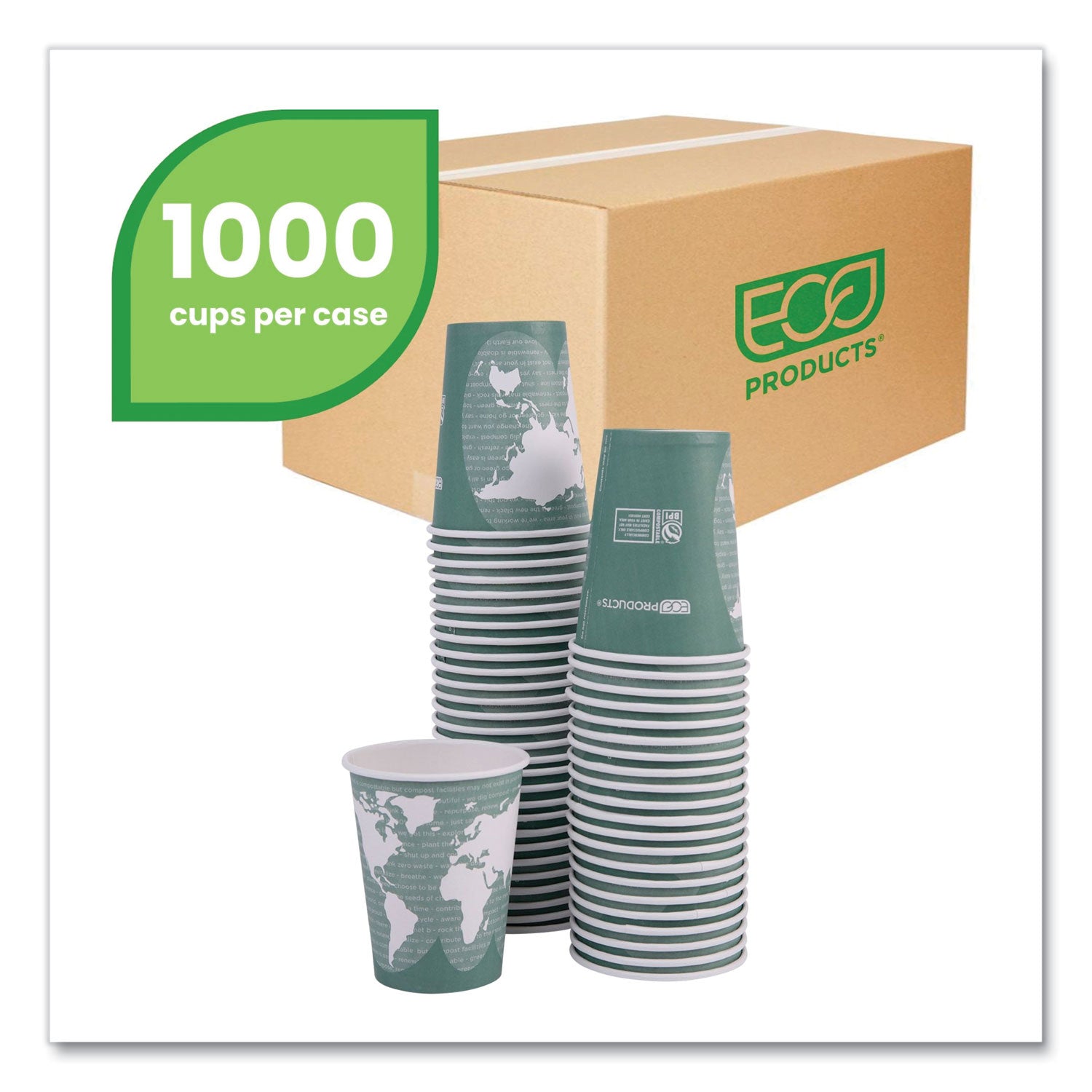 Eco-Products® World Art Renewable and Compostable Hot Cups, 12 oz, Gray, 50/Pack