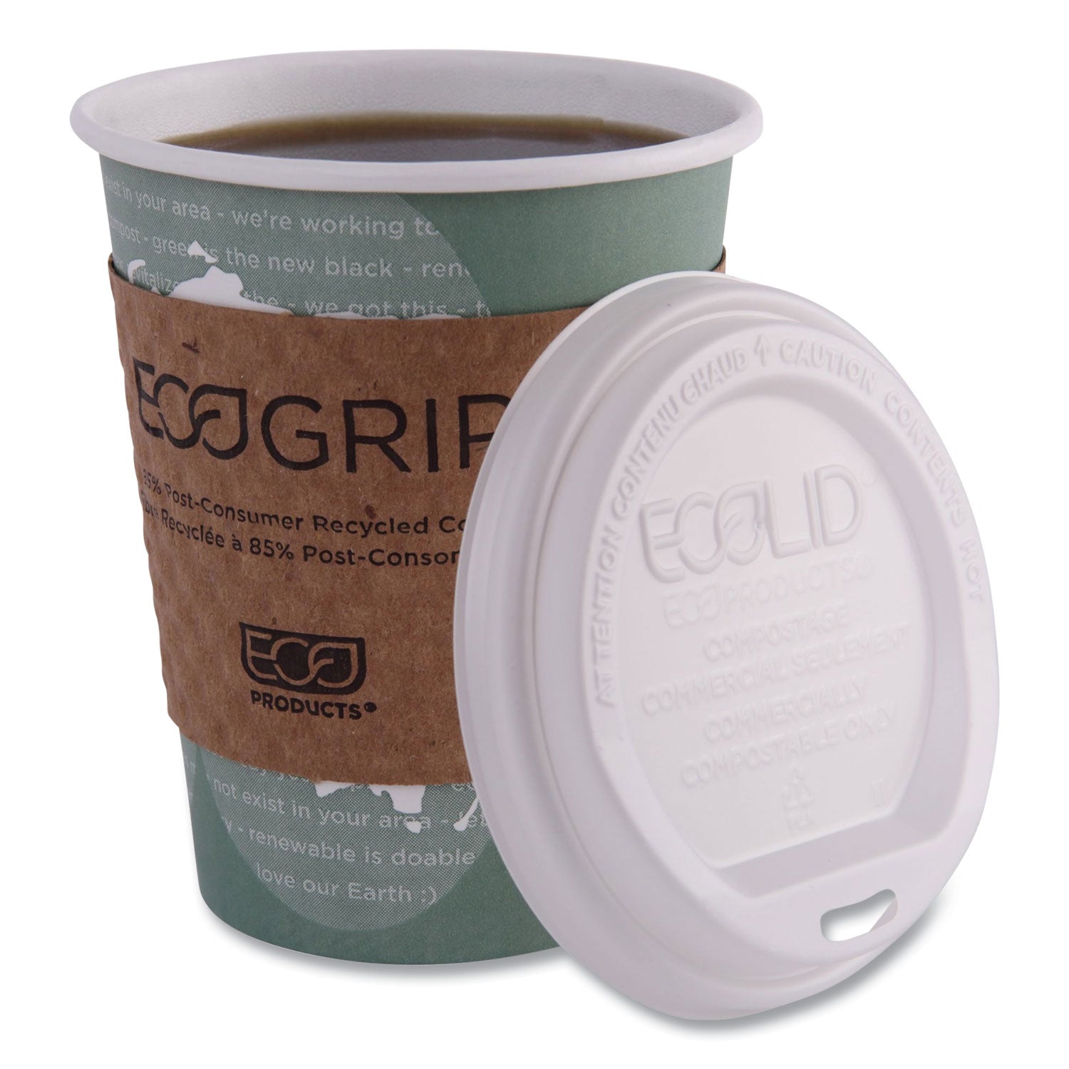 Eco-Products® World Art Renewable and Compostable Hot Cups, 12 oz, Gray, 50/Pack