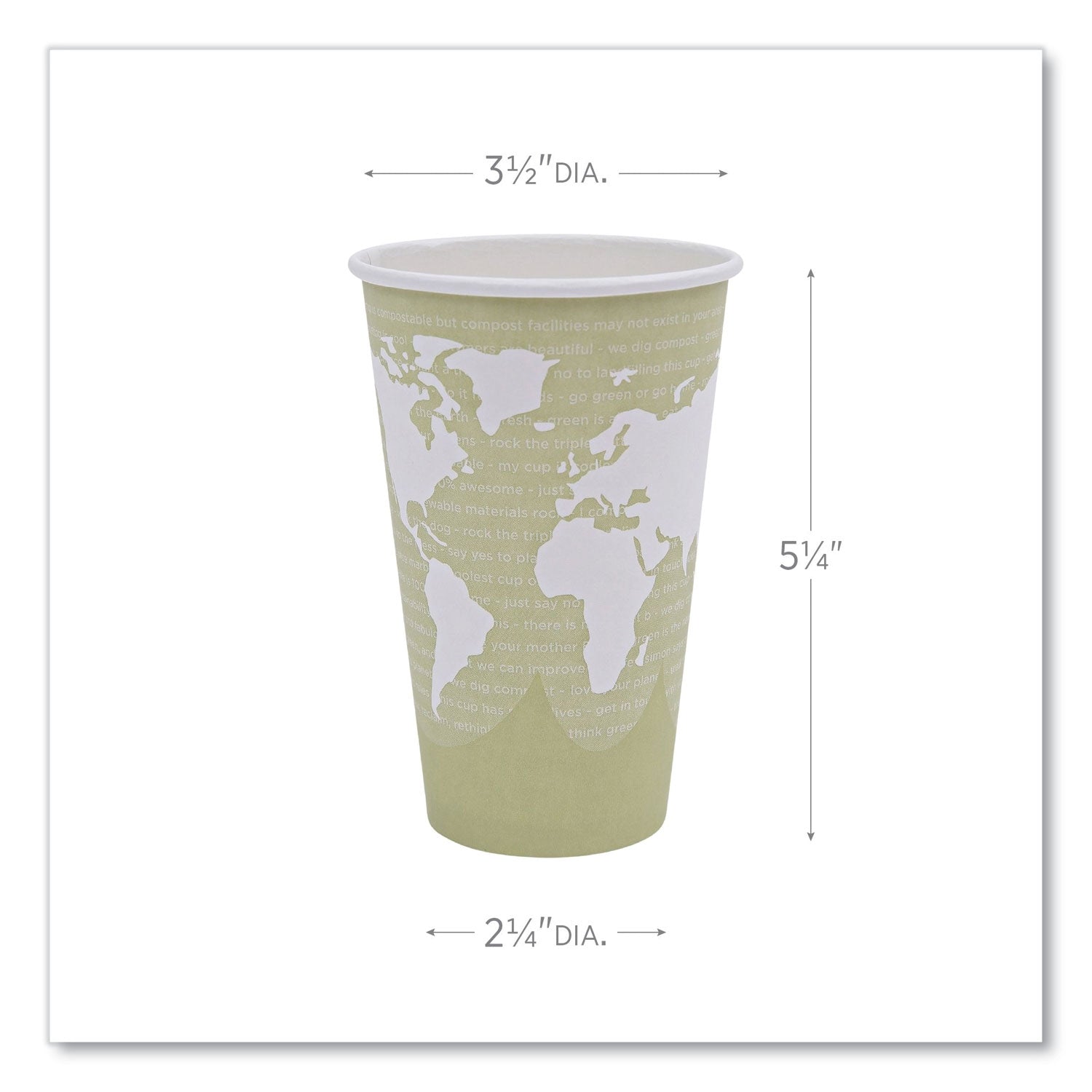 Eco-Products® World Art Renewable and Compostable Hot Cups, 16 oz, Moss, 50/Pack