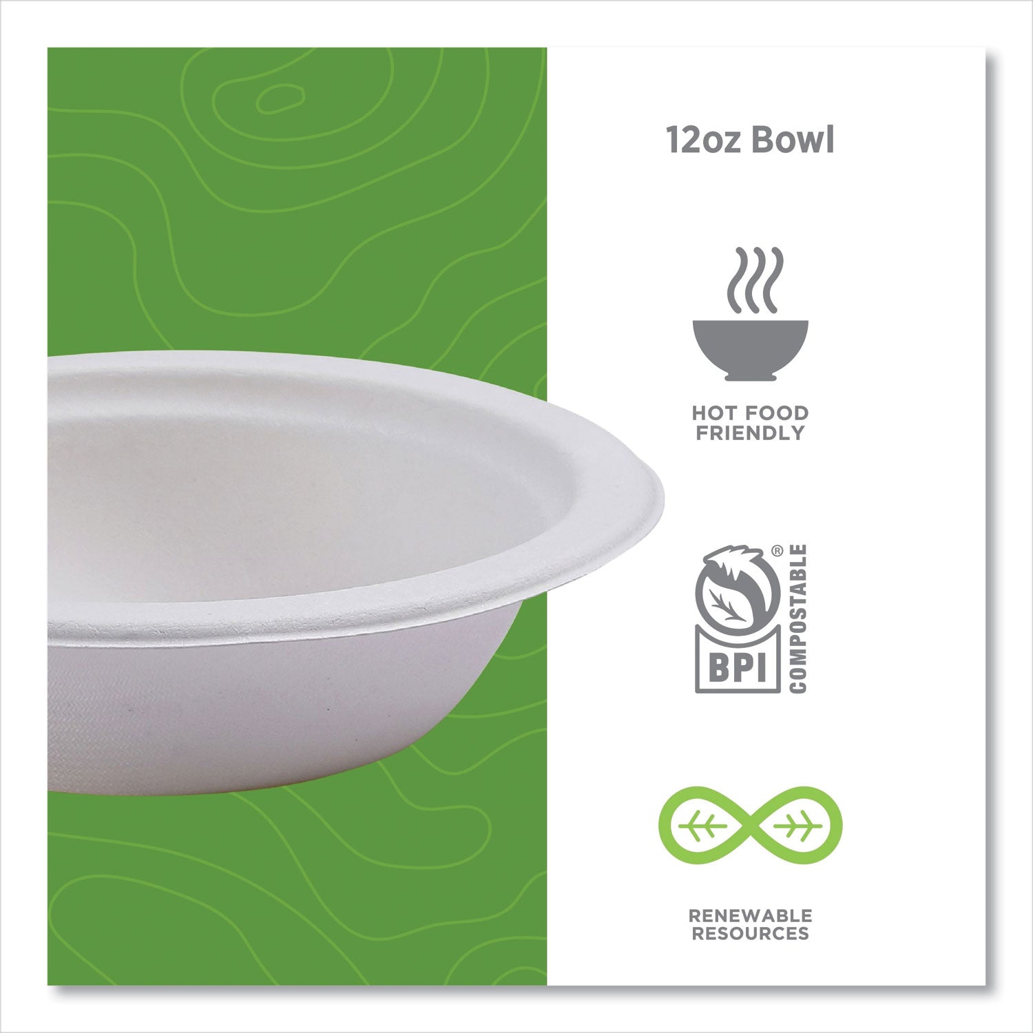 Eco-Products® Vanguard Renewable and Compostable Sugarcane Bowls, 12 oz, White, 1,000/Carton