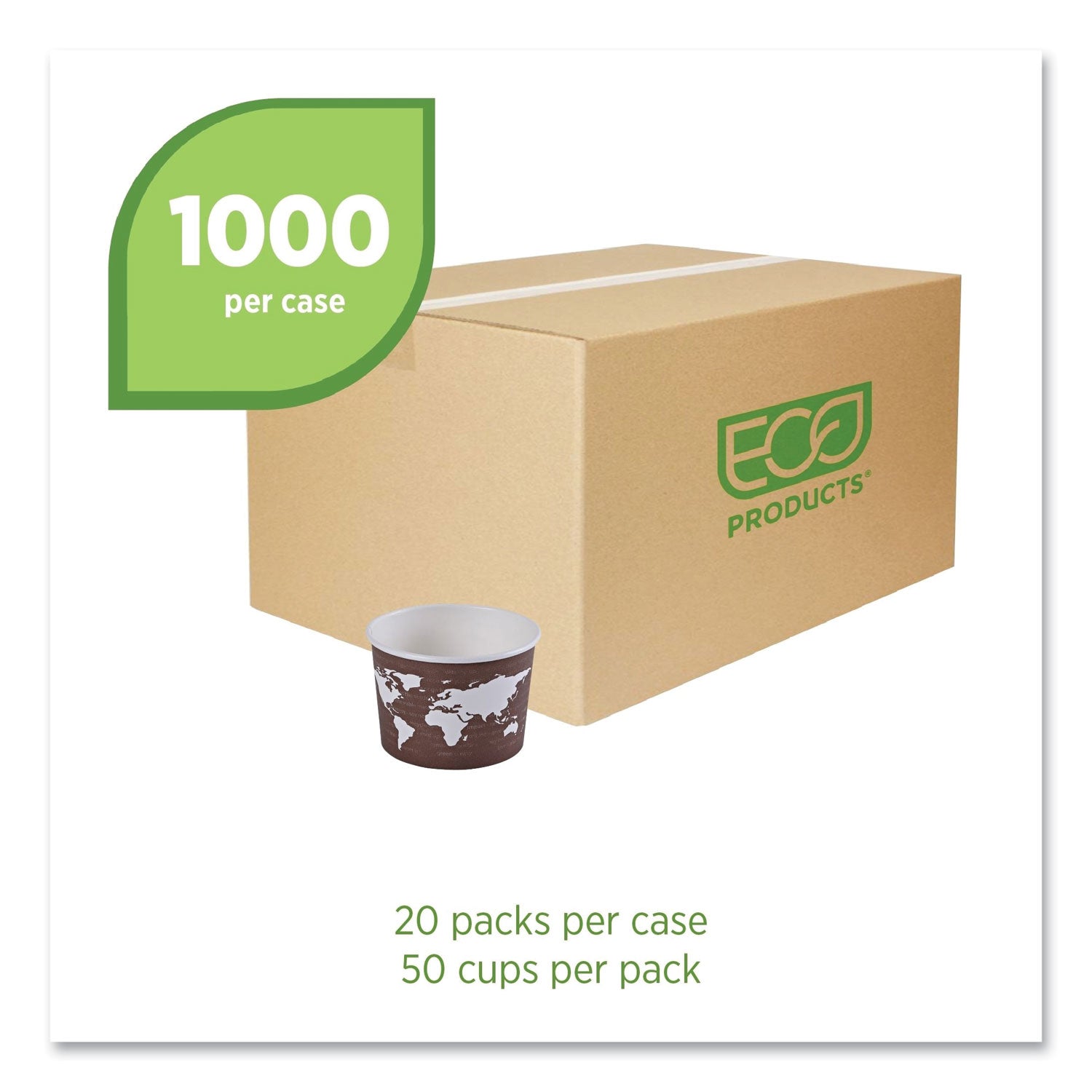 Eco-Products® World Art Renewable and Compostable Food Container, 8 oz, 3.04 Diameter x 2.3 h, Brown, Paper, 50/Pack, 20 Packs/Carton