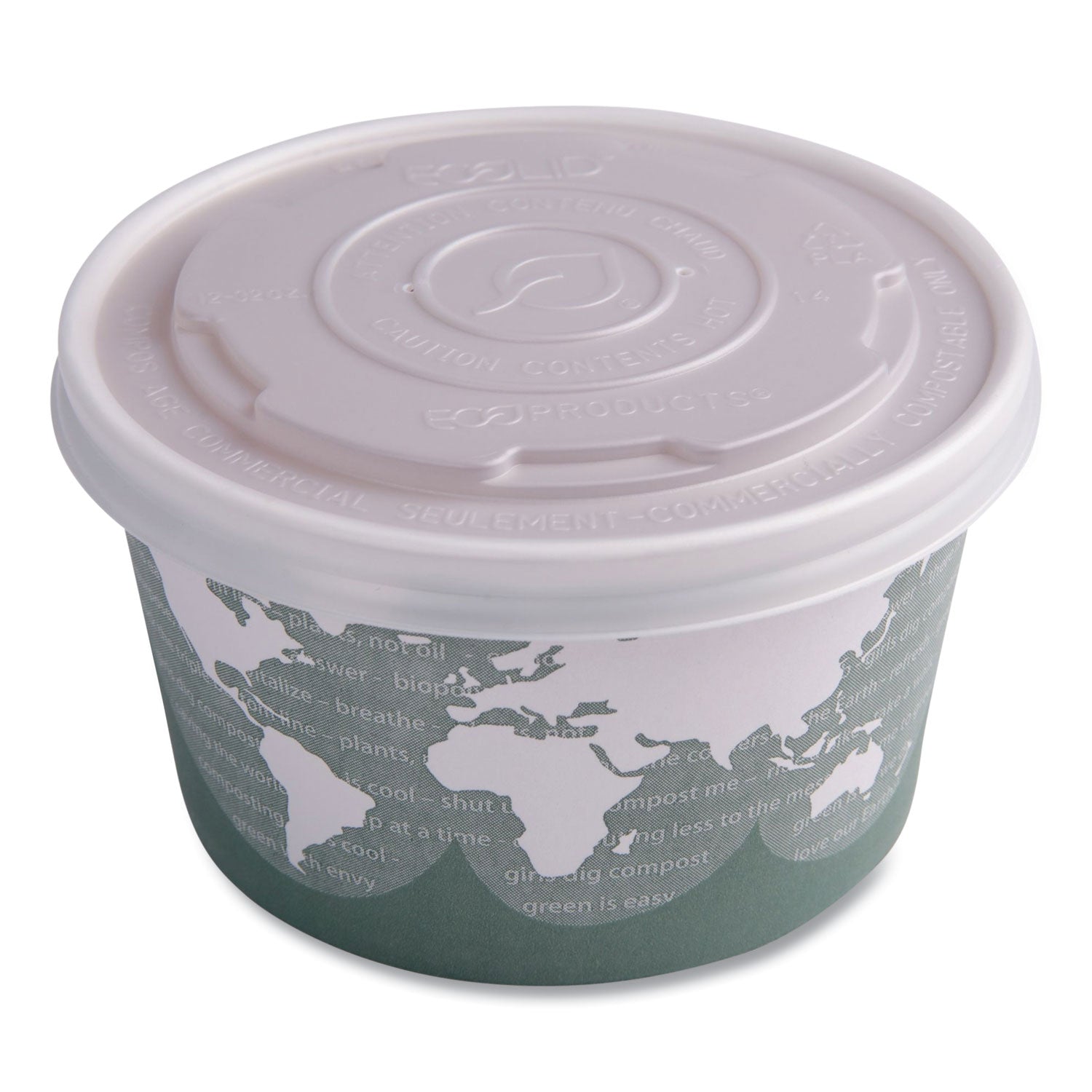 Eco-Products® World Art Renewable and Compostable Food Container, 12 oz, 4.05 Diameter x 2.5 h, Green, Paper, 25/Pack, 20 Packs/Carton