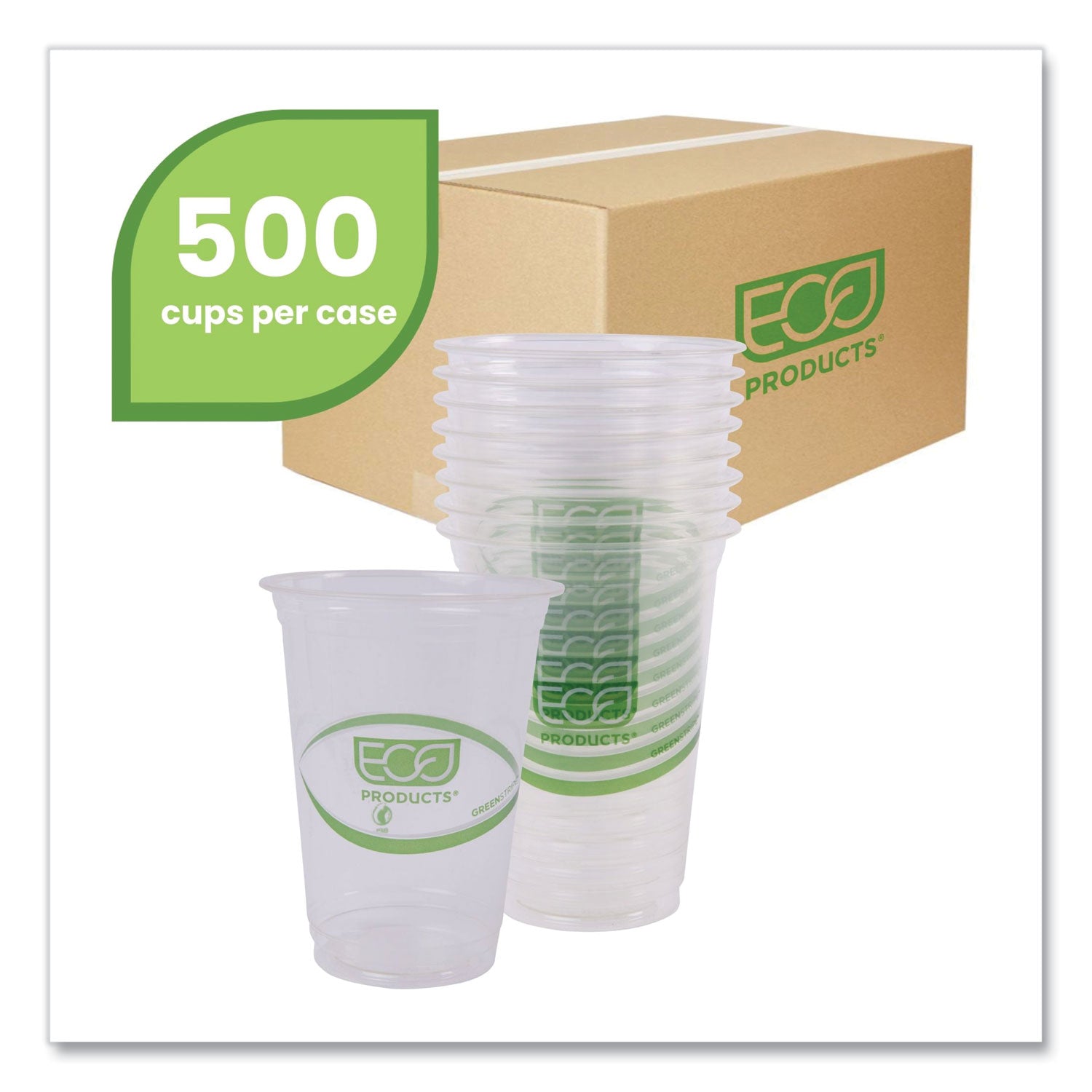 Eco-Products® GreenStripe Renewable and Compostable Cold Cups, 16 oz, Clear, 50/Pack, 20 Packs/Carton