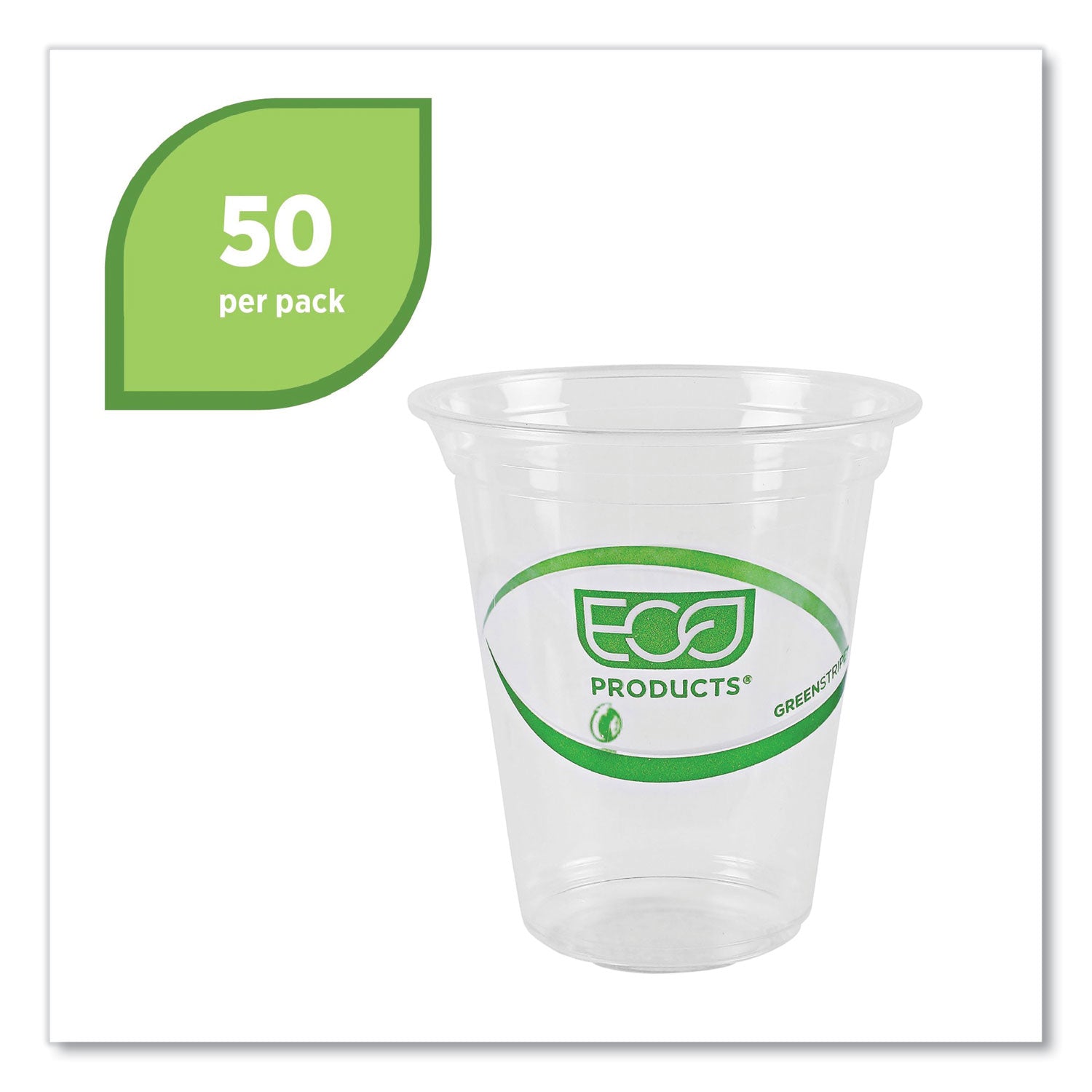 Eco-Products® GreenStripe Renewable and Compostable Cold Cups Convenience Pack, Clear, 16 oz, 50/Pack