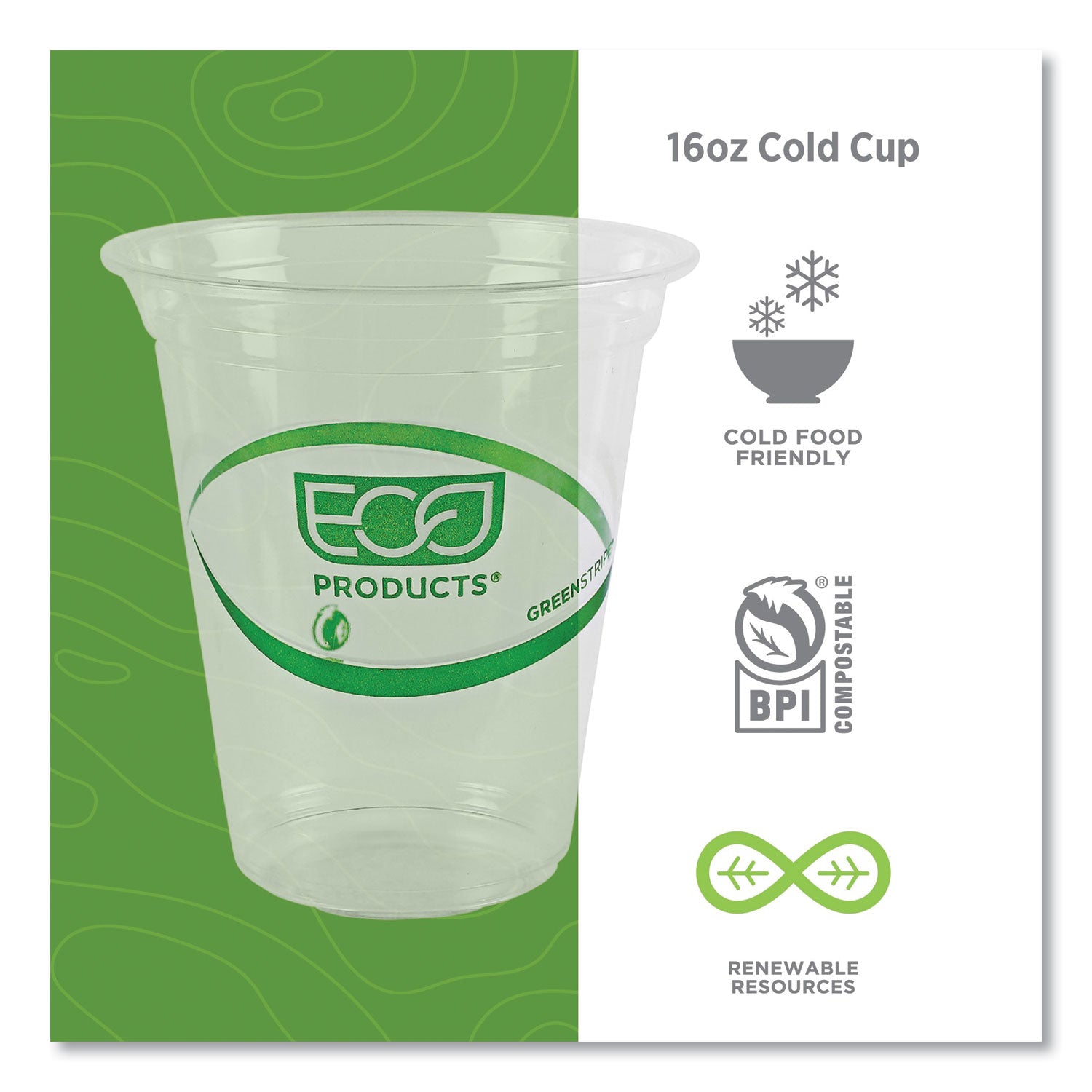 Eco-Products® GreenStripe Renewable and Compostable Cold Cups Convenience Pack, Clear, 16 oz, 50/Pack