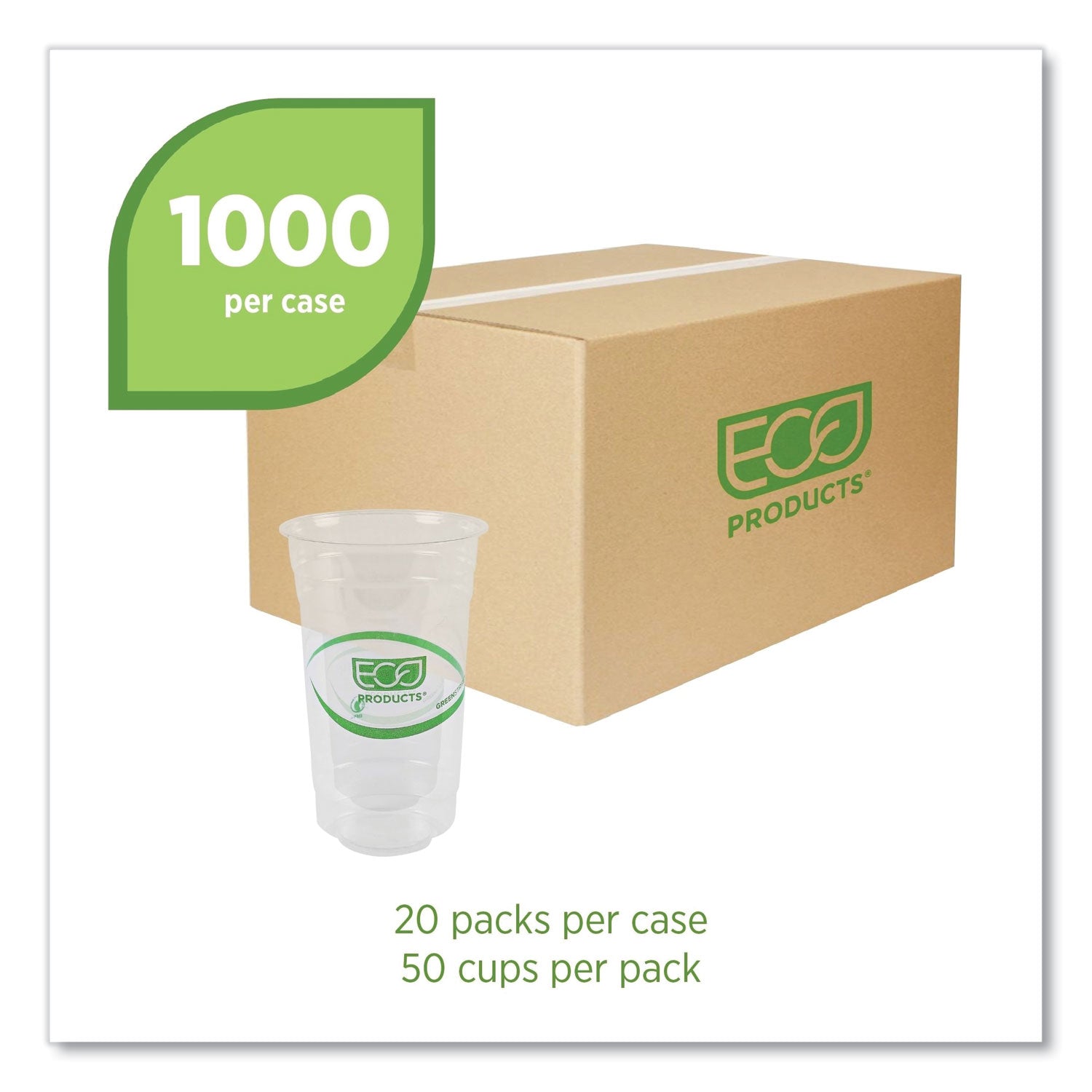 Eco-Products® GreenStripe Renewable and Compostable PLA Cold Cups, 24 oz, 50/Pack, 20 Packs/Carton