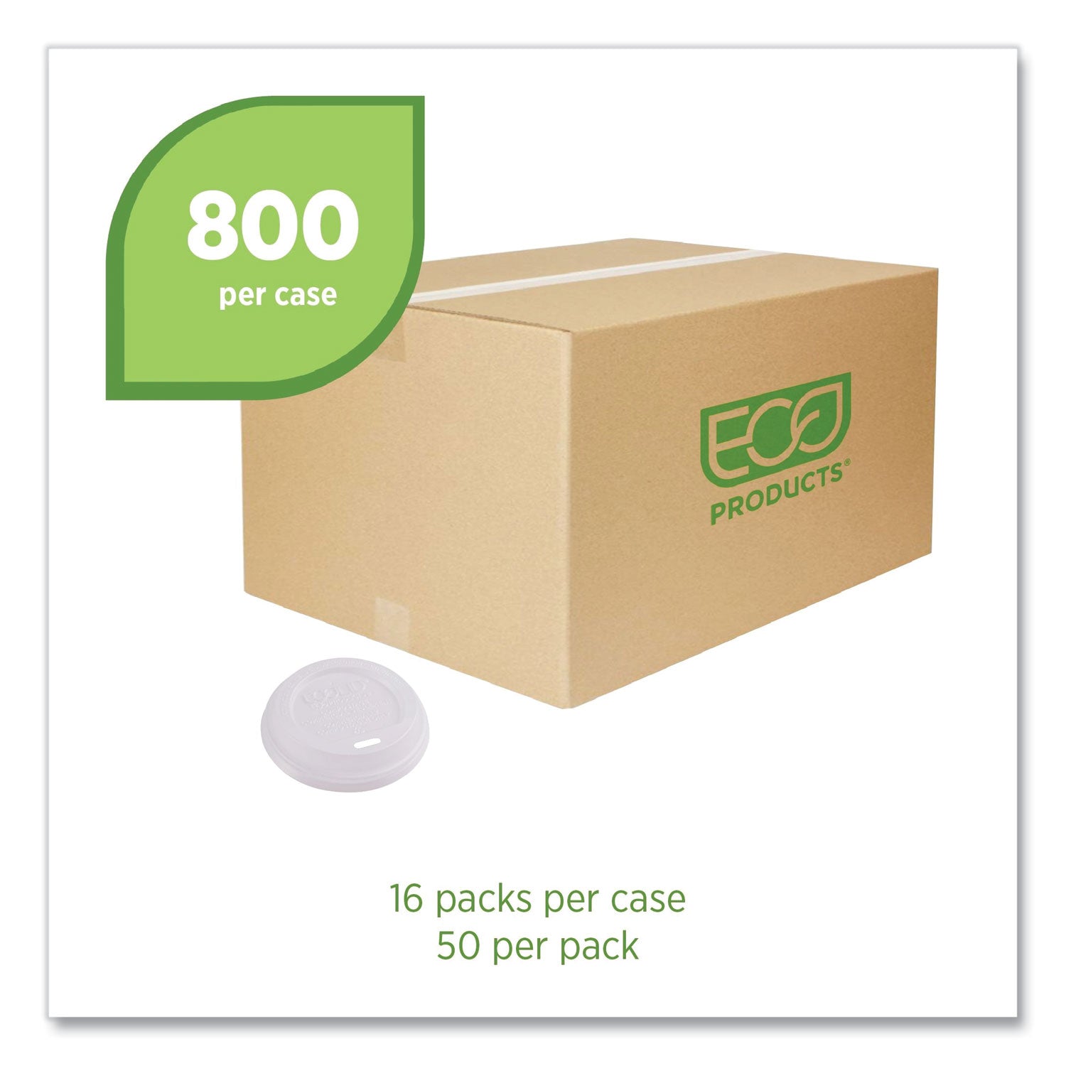 Eco-Products® EcoLid Renewable/Compostable Hot Cup Lids, PLA, Fits 8 oz Hot Cups, 50/Packs, 16 Packs/Carton