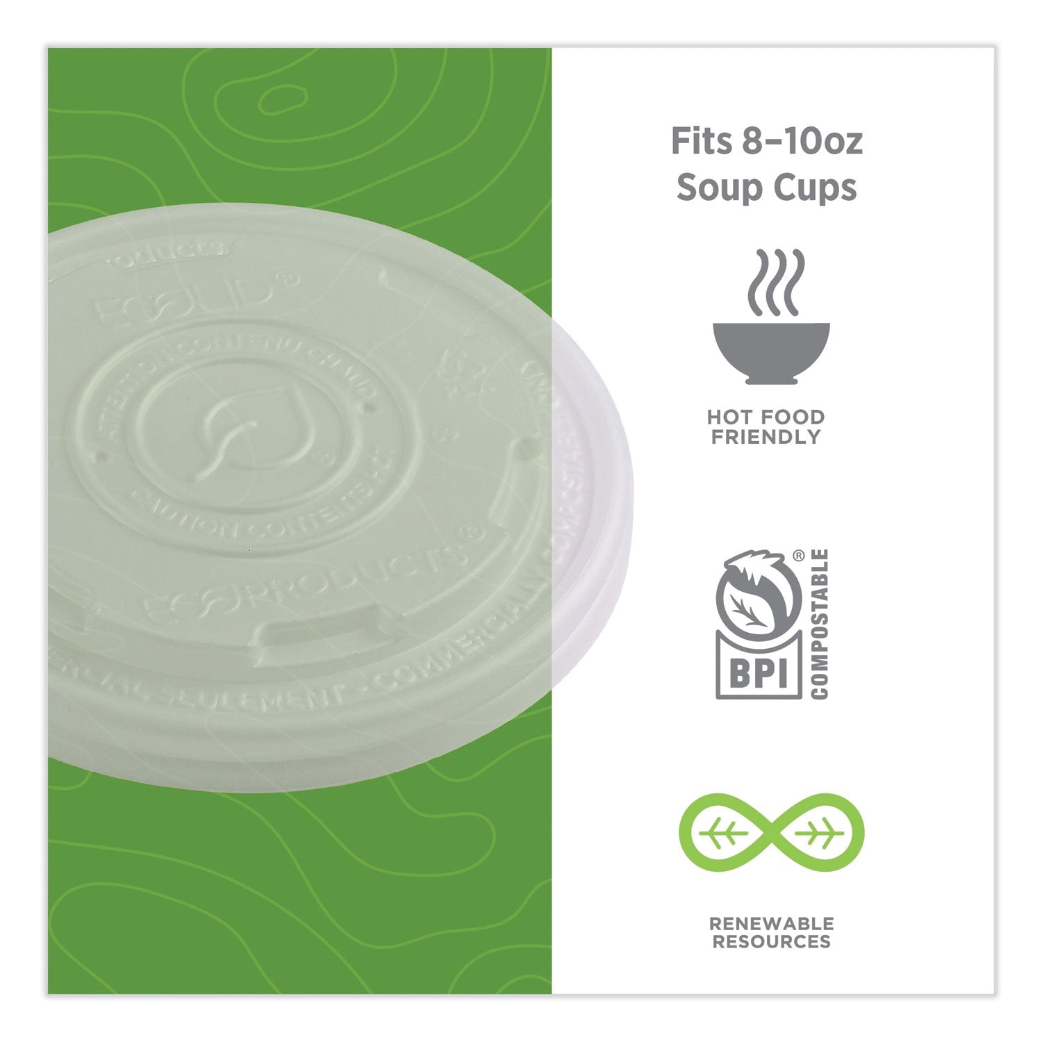 Eco-Products® World Art PLA-Laminated Soup Container Lids, Fits 8 oz Sizes, Translucent, Plastic, 50/Pack, 20 Packs/Carton