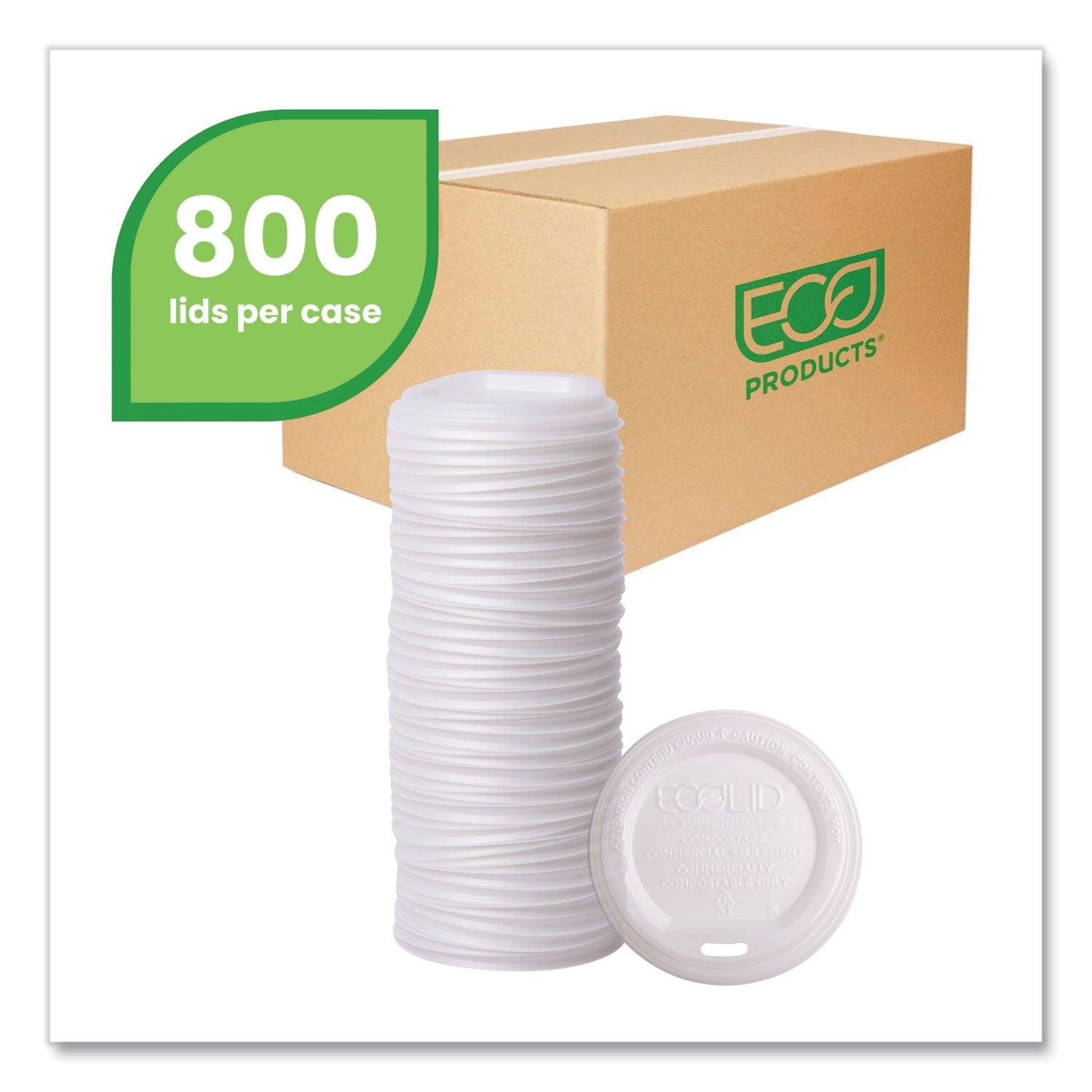 Eco-Products® EcoLid Renewable/Compostable Hot Cup Lid, PLA, Fits 10 oz to 20 oz Hot Cups, 50/Pack, 16 Packs/Carton