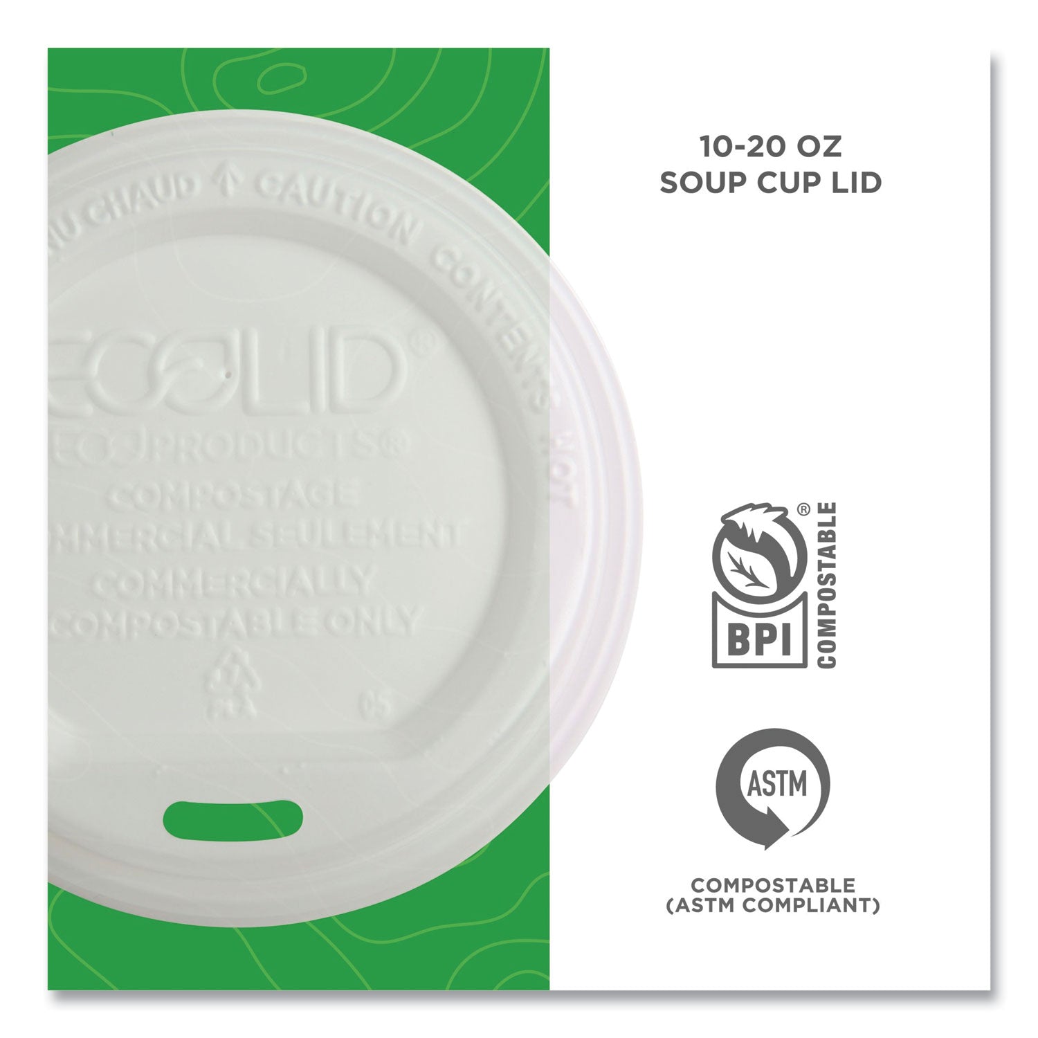 Eco-Products® EcoLid Renewable/Compostable Hot Cup Lid, PLA, Fits 10 oz to 20 oz Hot Cups, 50/Pack, 16 Packs/Carton