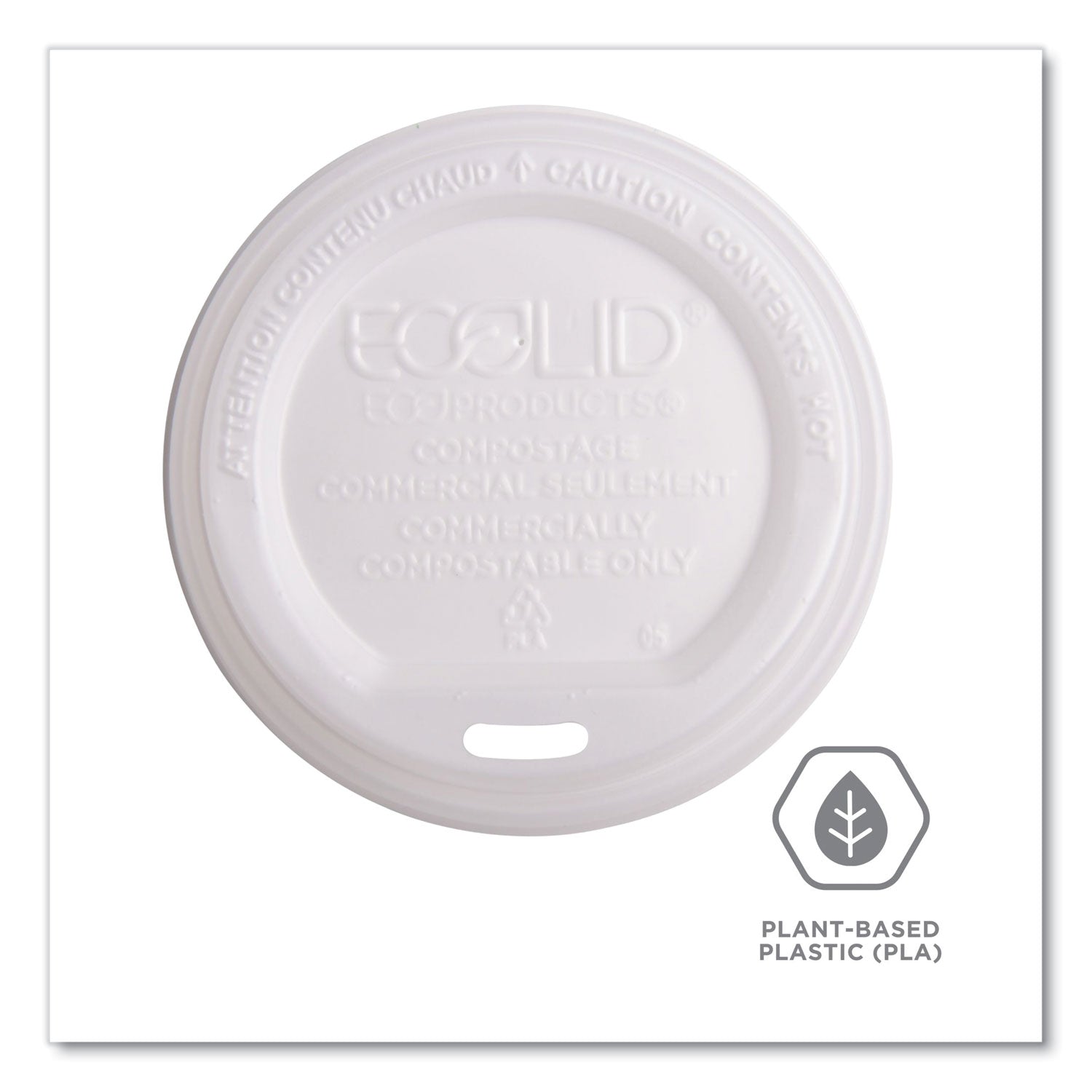 Eco-Products® EcoLid Renewable/Compostable Hot Cup Lid, PLA, Fits 10 oz to 20 oz Hot Cups, 50/Pack, 16 Packs/Carton