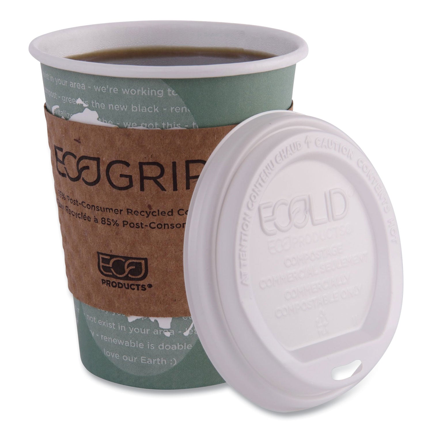 Eco-Products® EcoLid Renewable/Compostable Hot Cup Lid, PLA, Fits 10 oz to 20 oz Hot Cups, 50/Pack, 16 Packs/Carton