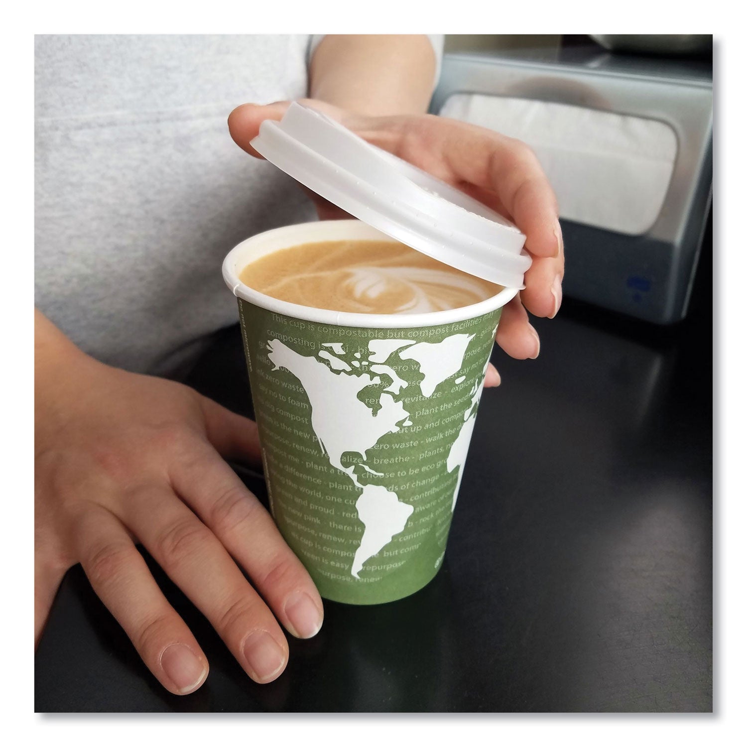 Eco-Products® EcoLid Renewable/Compostable Hot Cup Lid, PLA, Fits 10 oz to 20 oz Hot Cups, 50/Pack, 16 Packs/Carton