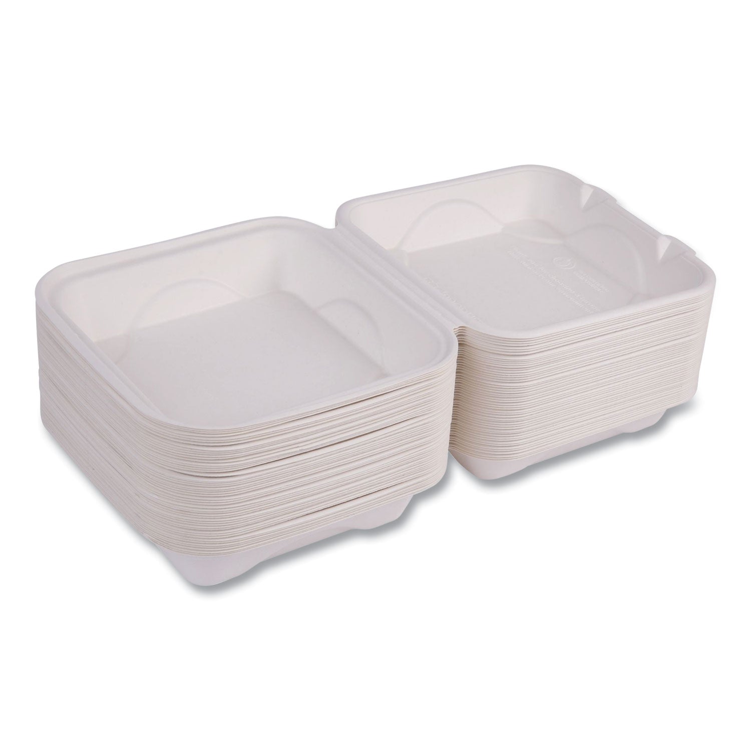 Eco-Products® Vanguard Renewable and Compostable Sugarcane Clamshells, 1-Compartment, 8 x 8 x 3, White, 200/Carton