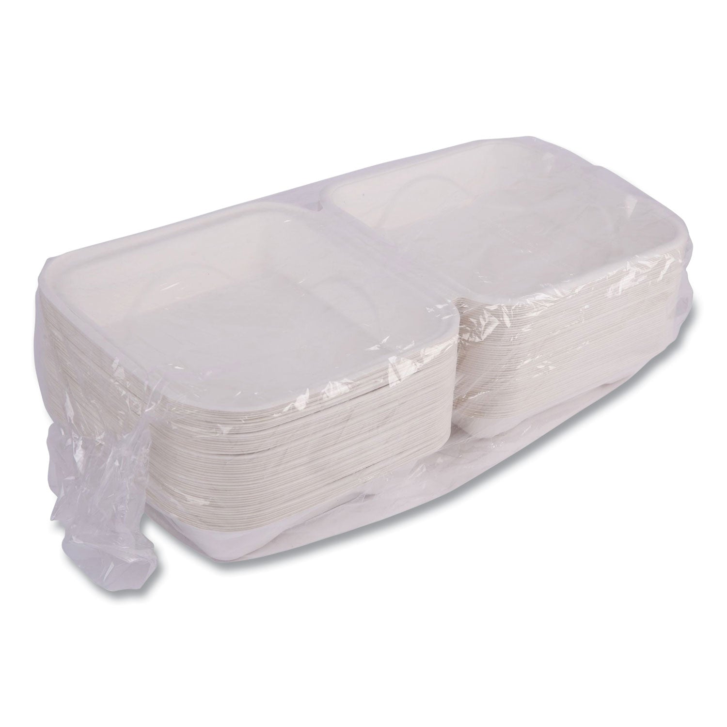 Eco-Products® Vanguard Renewable and Compostable Sugarcane Clamshells, 1-Compartment, 8 x 8 x 3, White, 200/Carton