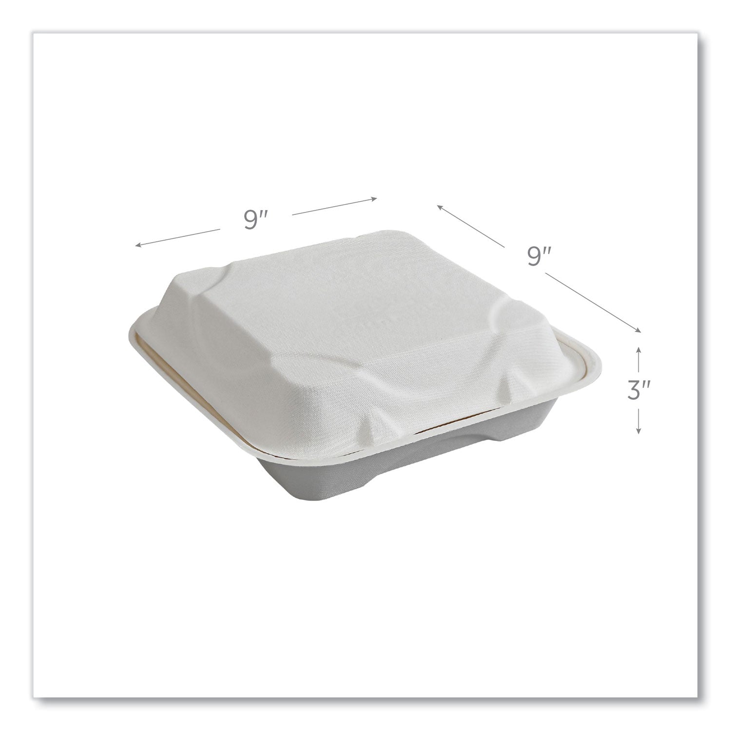 Eco-Products® Vanguard Renewable and Compostable Sugarcane Clamshells, 1-Compartment, 9 x 9 x 3, White, 200/Carton