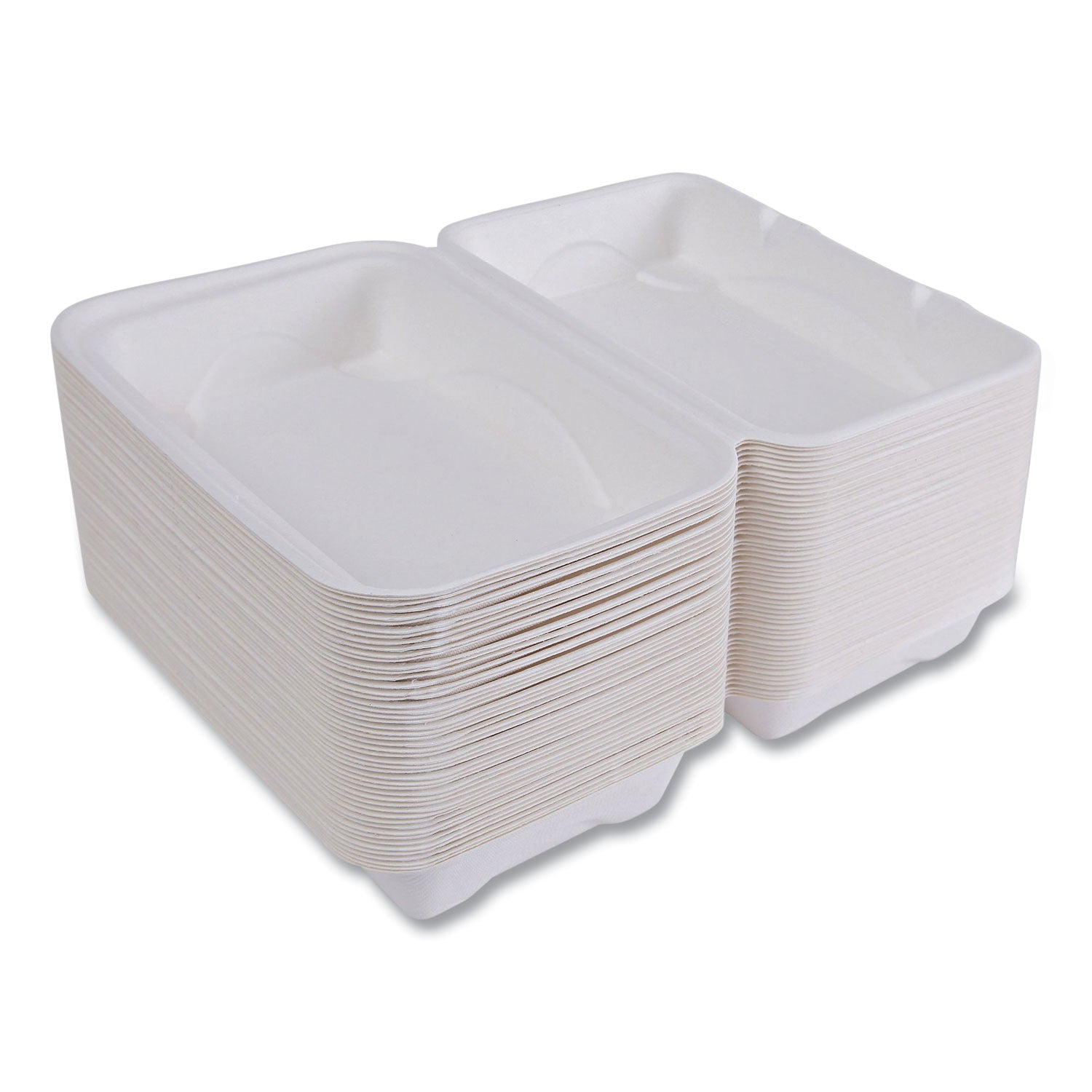 Eco-Products® Vanguard Renewable and Compostable Sugarcane Clamshells, 1-Compartment, 9 x 6 x 3, White, 250/Carton