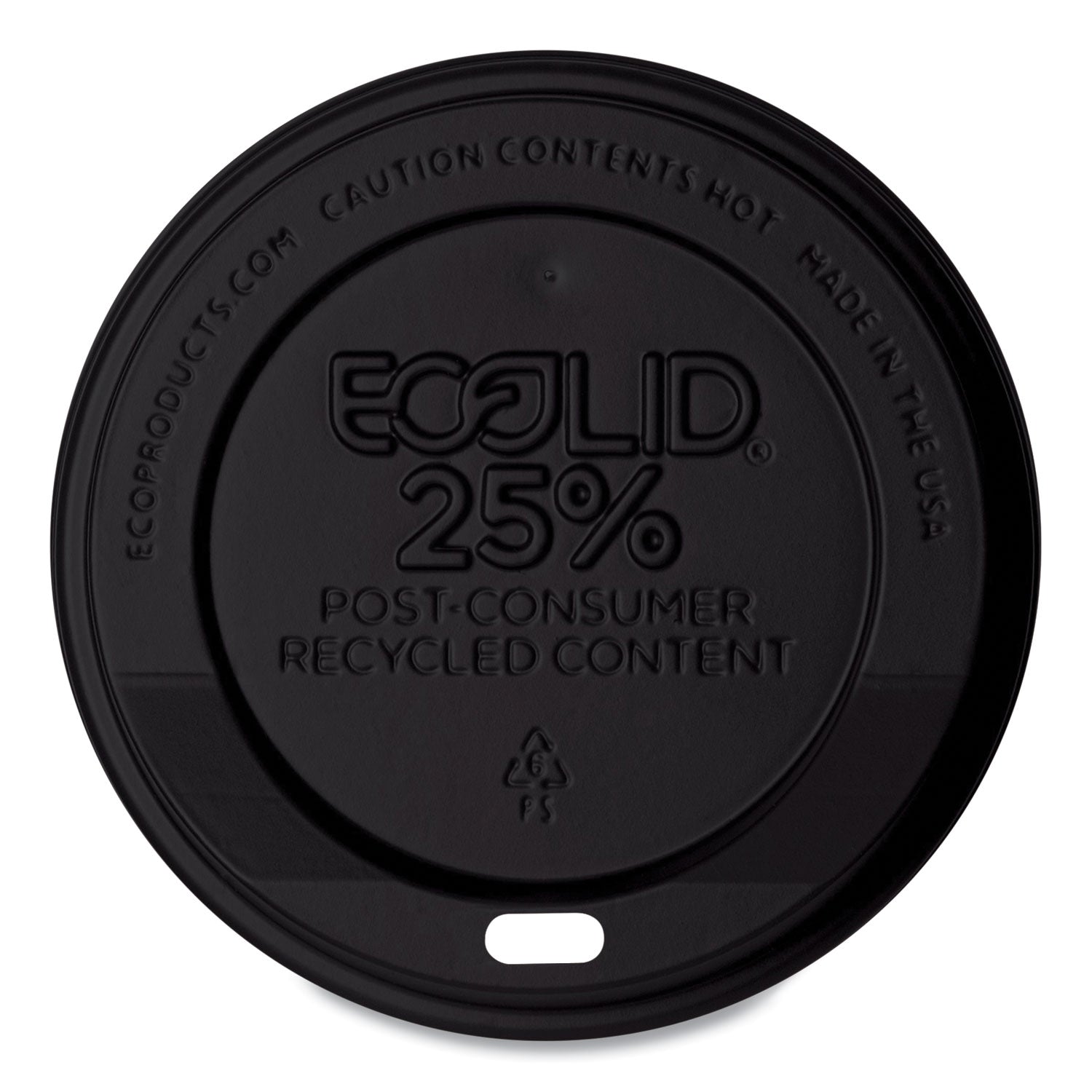 Eco-Products® EcoLid 25% Recycled Content Hot Cup Lid, Black, Fits 10 oz to 20 oz Cups, 100/Pack, 10 Packs/Carton