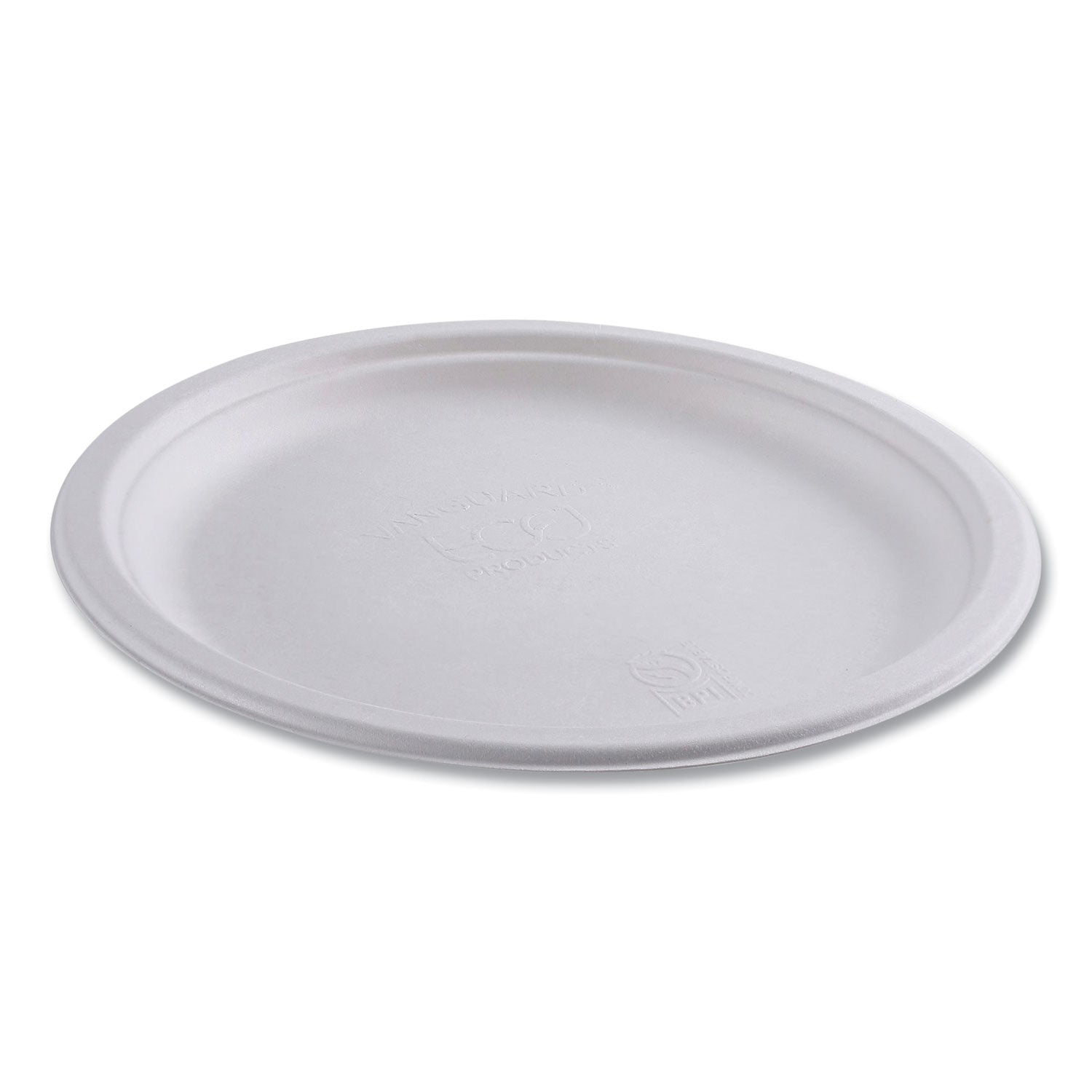 Eco-Products® Vanguard Renewable and Compostable Sugarcane Plates, 10" dia, White, 500/Carton