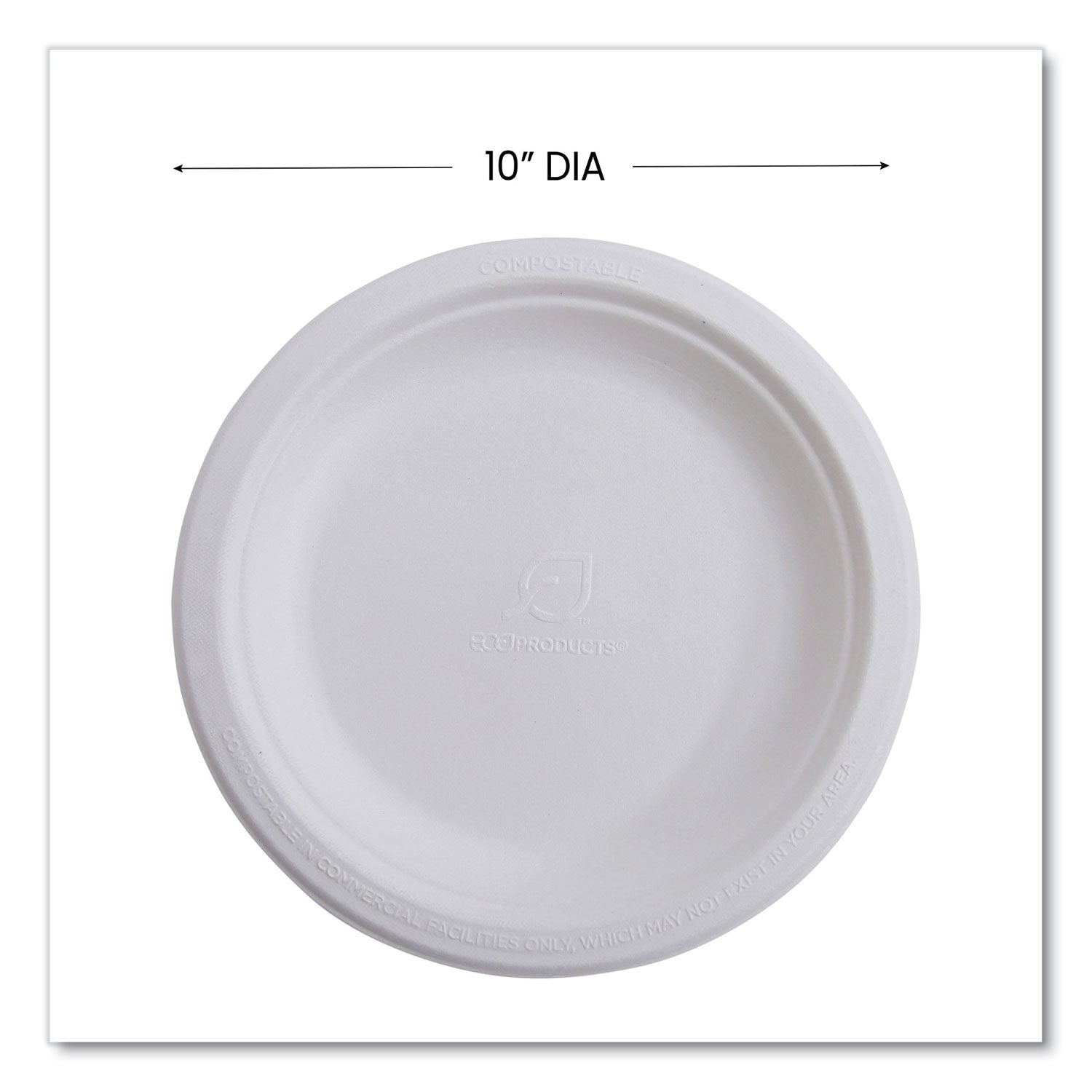 Eco-Products® Vanguard Renewable and Compostable Sugarcane Plates, 10" dia, White, 500/Carton