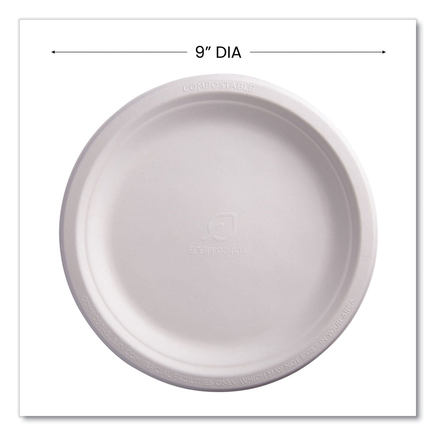 Eco-Products® Vanguard Renewable and Compostable Sugarcane Plates, 9" dia, White, 500/Carton