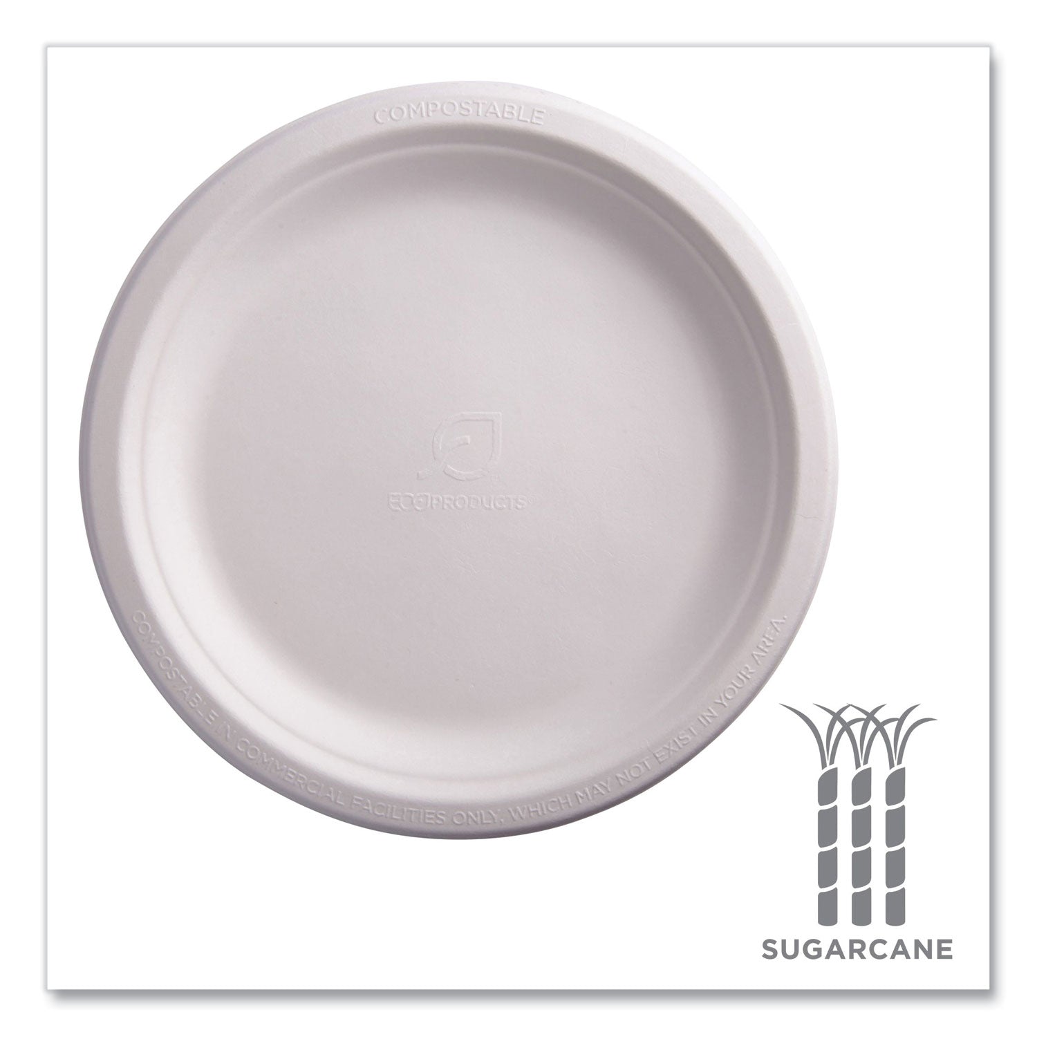 Eco-Products® Vanguard Renewable and Compostable Sugarcane Plates, 9" dia, White, 500/Carton