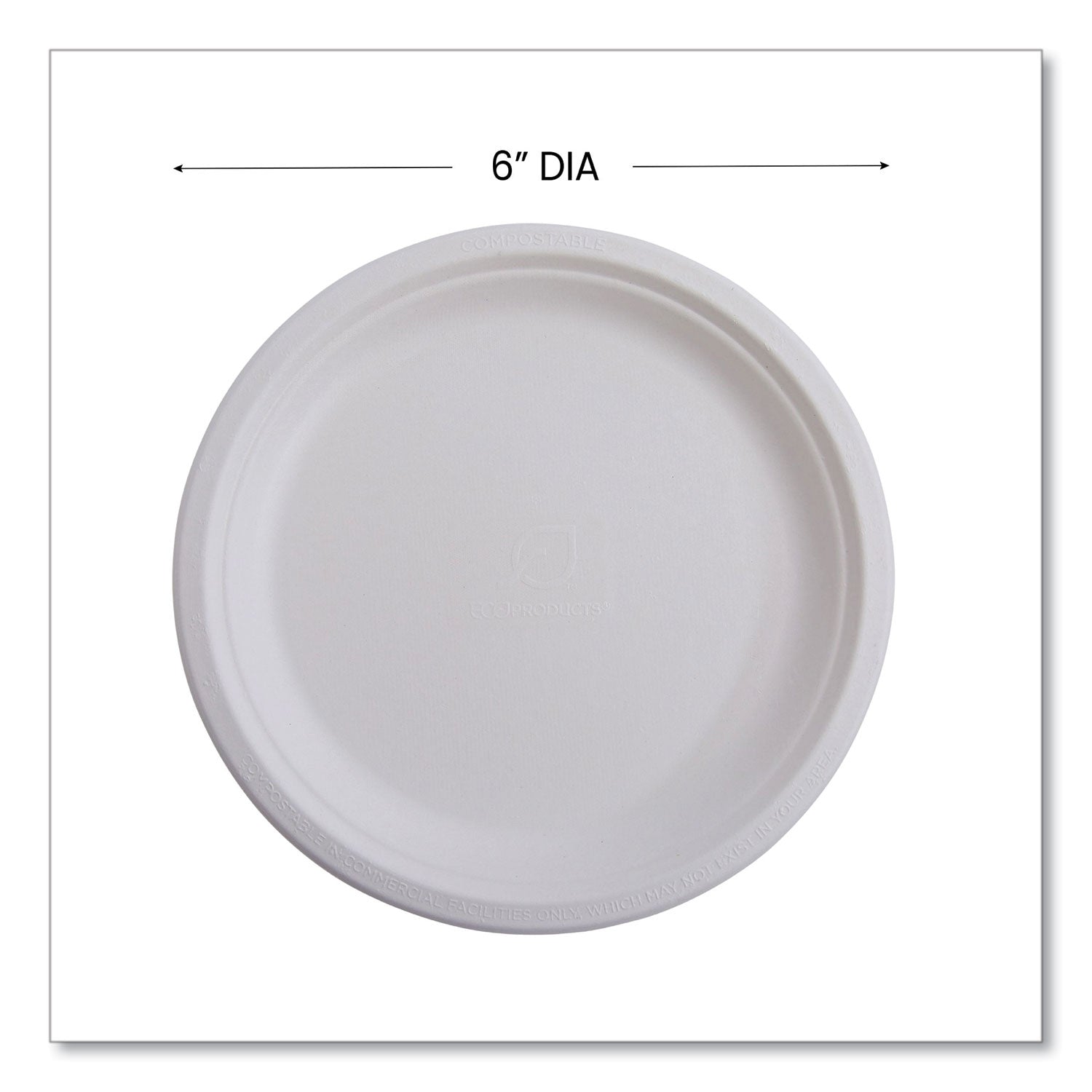 Eco-Products® Vanguard Renewable and Compostable Sugarcane Plates, 6" dia, White, 1,000/Carton