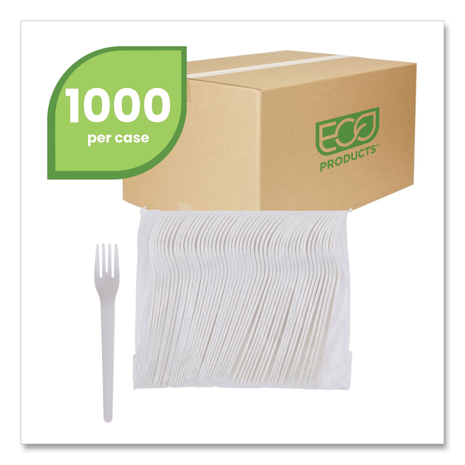 Eco-Products® Plantware Compostable Cutlery, Fork, 6", Pearl White, 50/Pack, 20 Pack/Carton