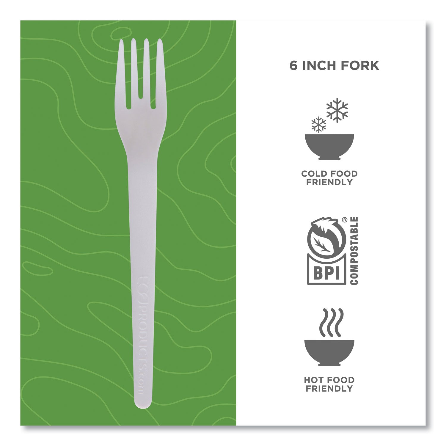 Eco-Products® Plantware Compostable Cutlery, Fork, 6", Pearl White, 50/Pack, 20 Pack/Carton