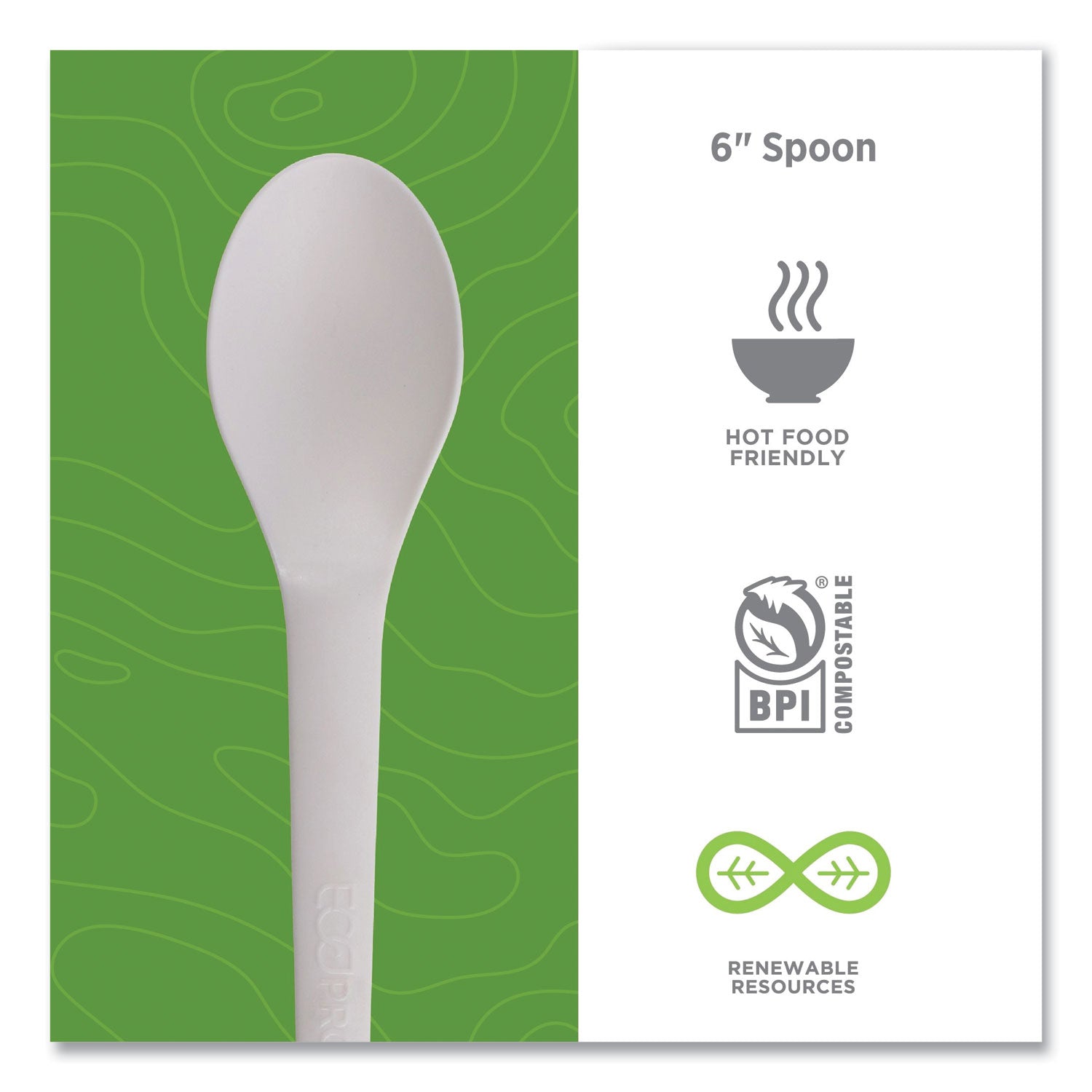 Eco-Products® Plantware Compostable Cutlery, Spoon, 6", Pearl White, 50/Pack, 20 Pack/Carton