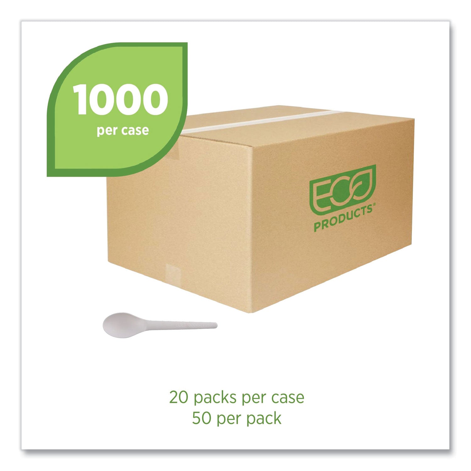 Eco-Products® Plantware Compostable Cutlery, Spoon, 6", White, 1,000/Carton