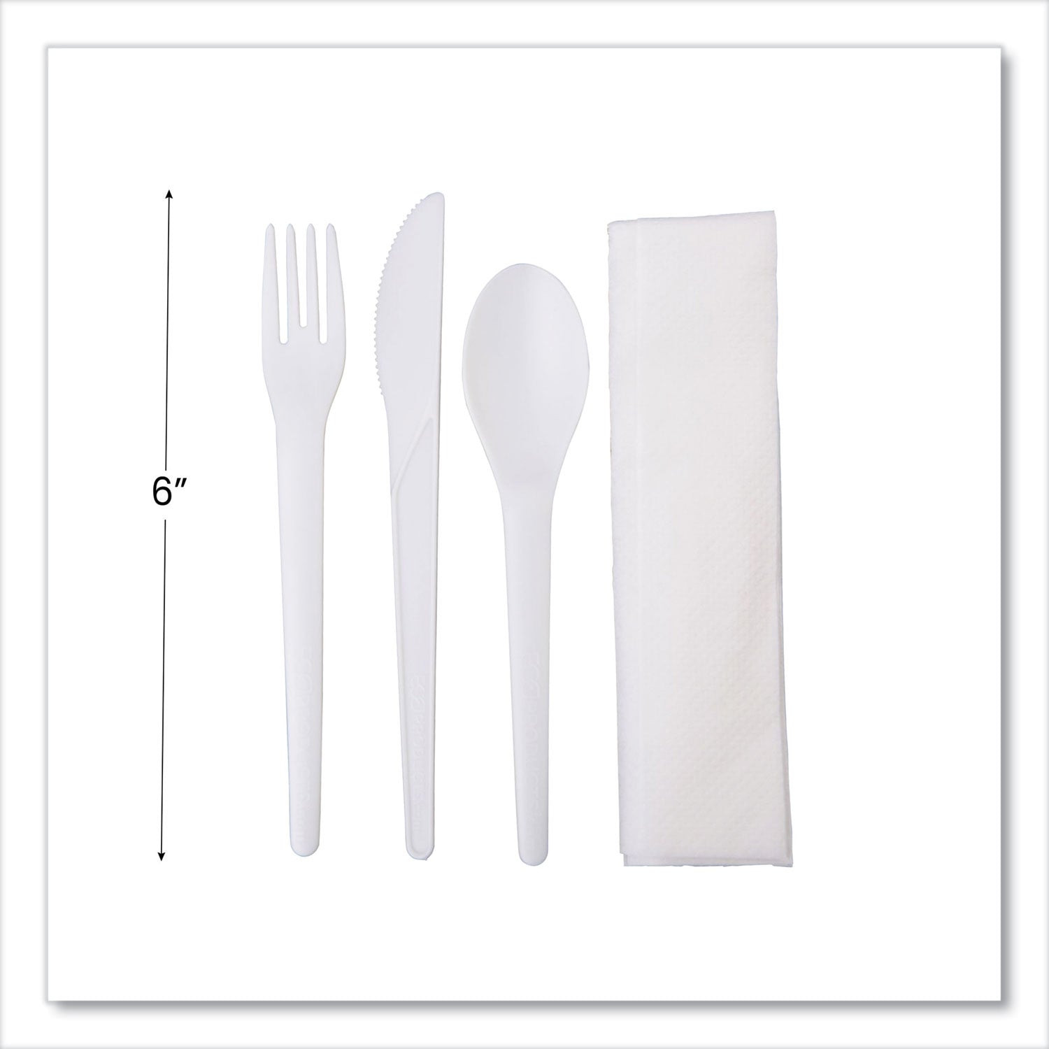 Eco-Products® Plantware Compostable Cutlery Kit, Knife/Fork/Spoon/Napkin, 6", Pearl White, 250 Kits/Carton