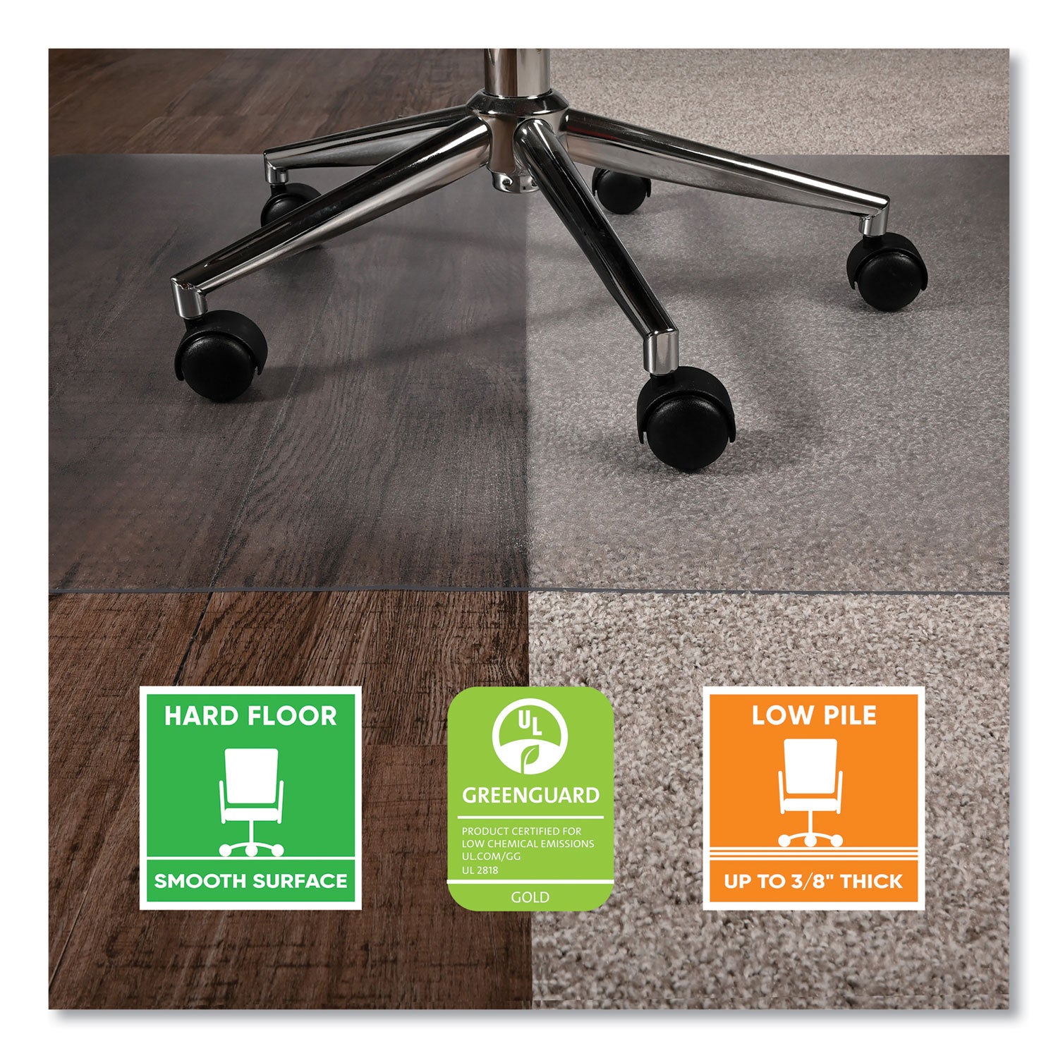 deflecto® SuperGrip Chair Mat, Rectangular, 36 x 48, Clear, 42/Pallet